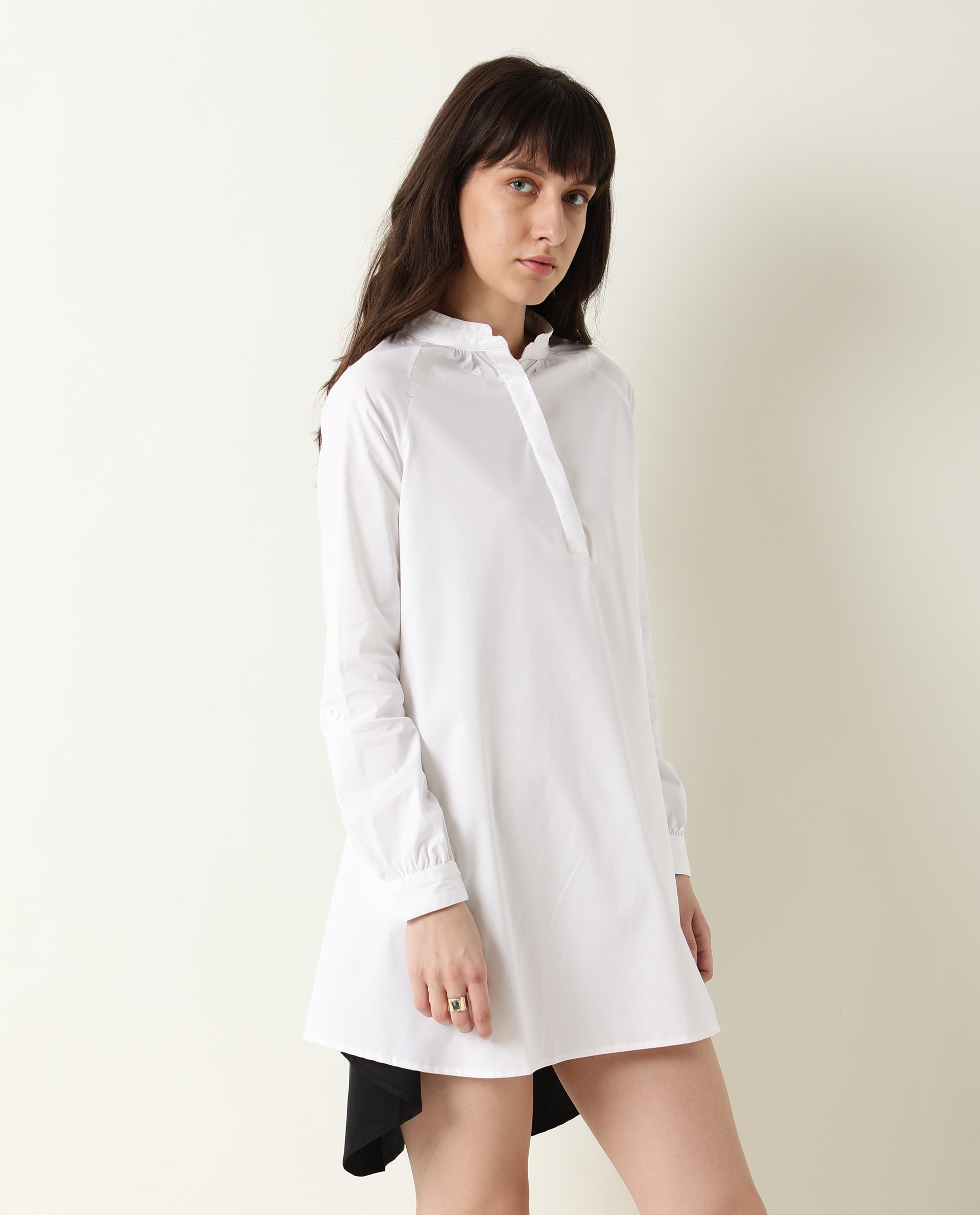 Rareism Womens Hansom Black Dress Cotton Lycra Fabric Regular Fit  Mandrain Neck