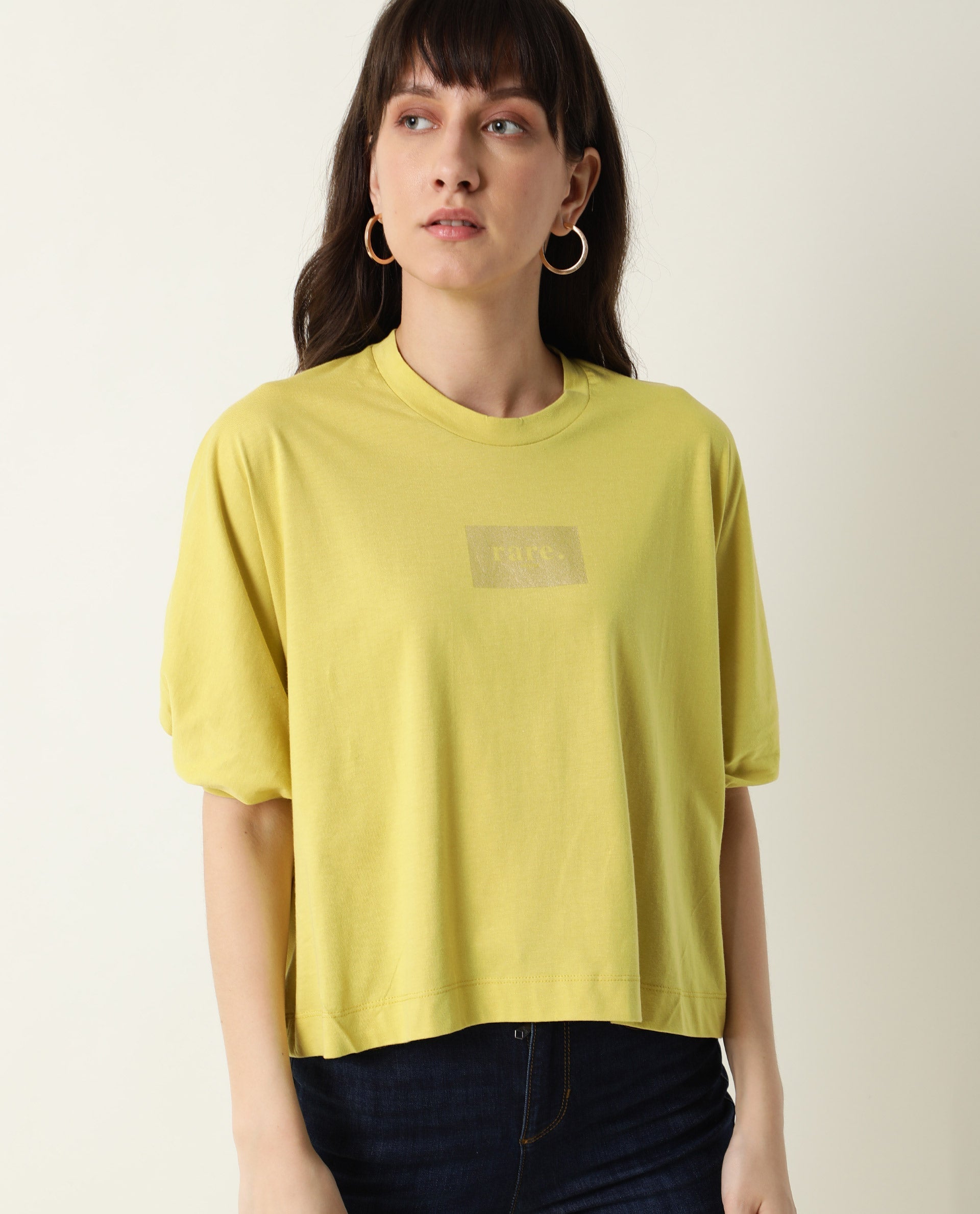 Rareism Womens Hooda 2 Yellow T-Shirt Round Neck 3/4Th Sleeve