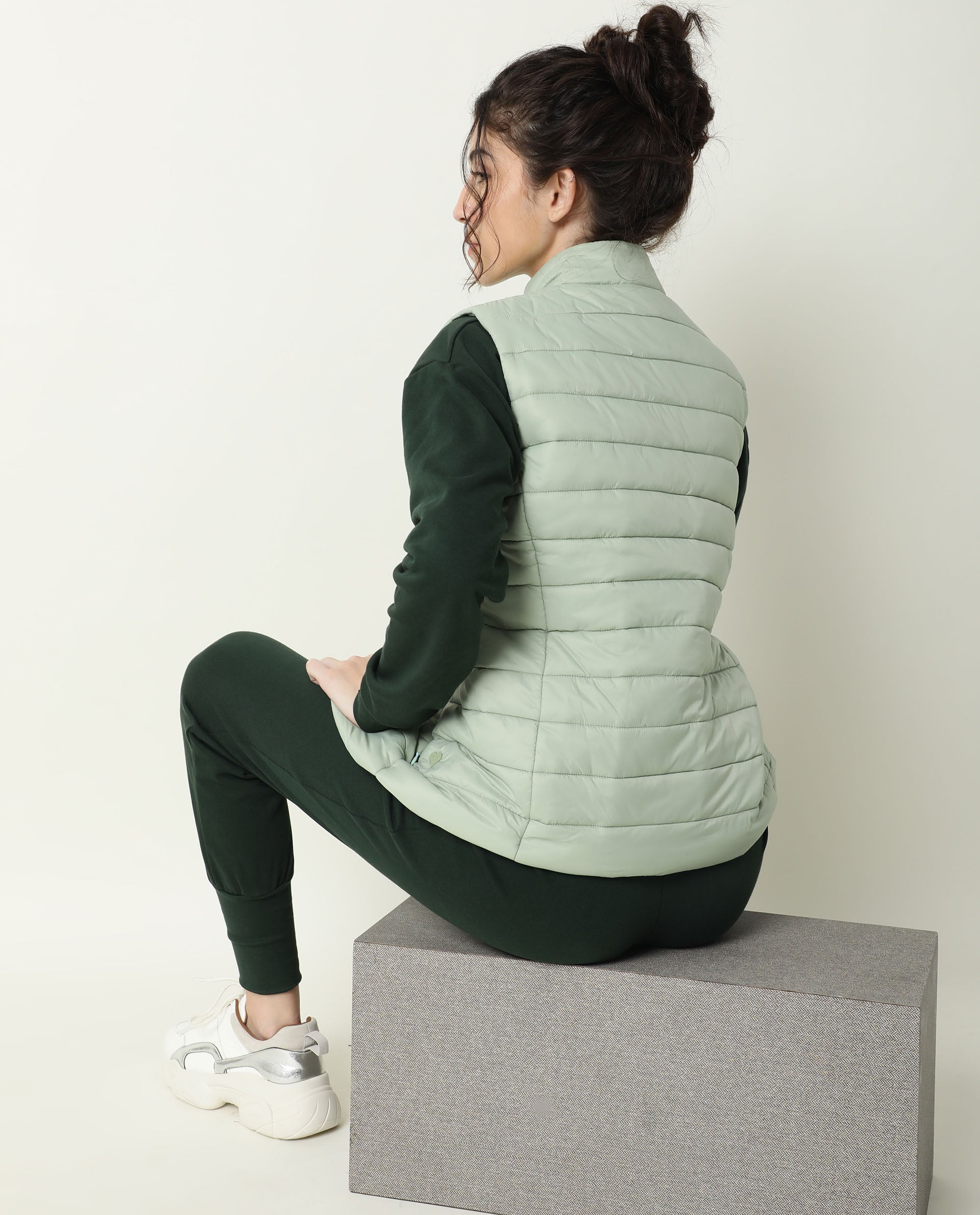 Rareism Women Trunk Light Green  Sleeveless Solid Hooded Jacket