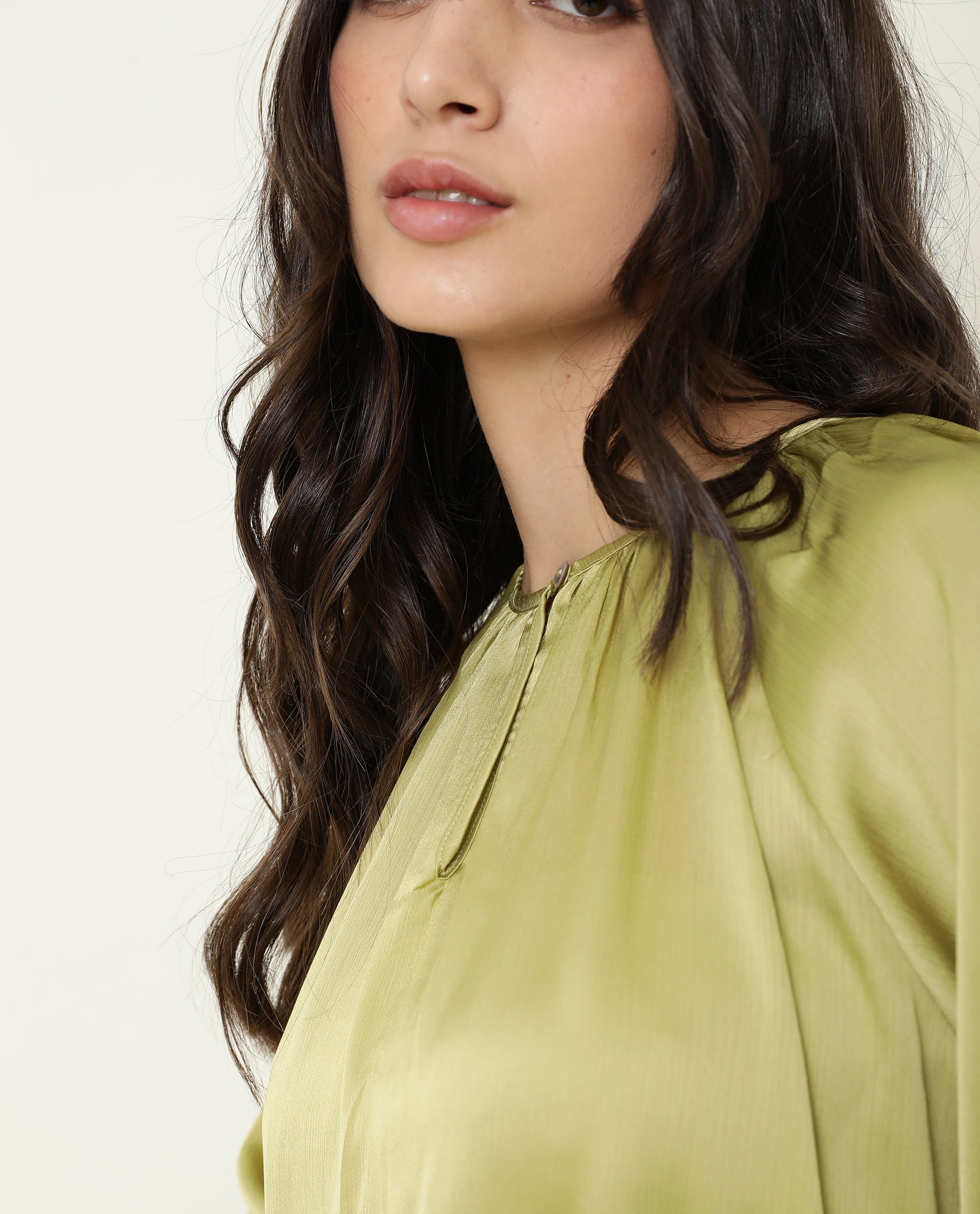 Rareism Womens Fall Green Top Polyester Fabric  Full Sleeve Boat Neck