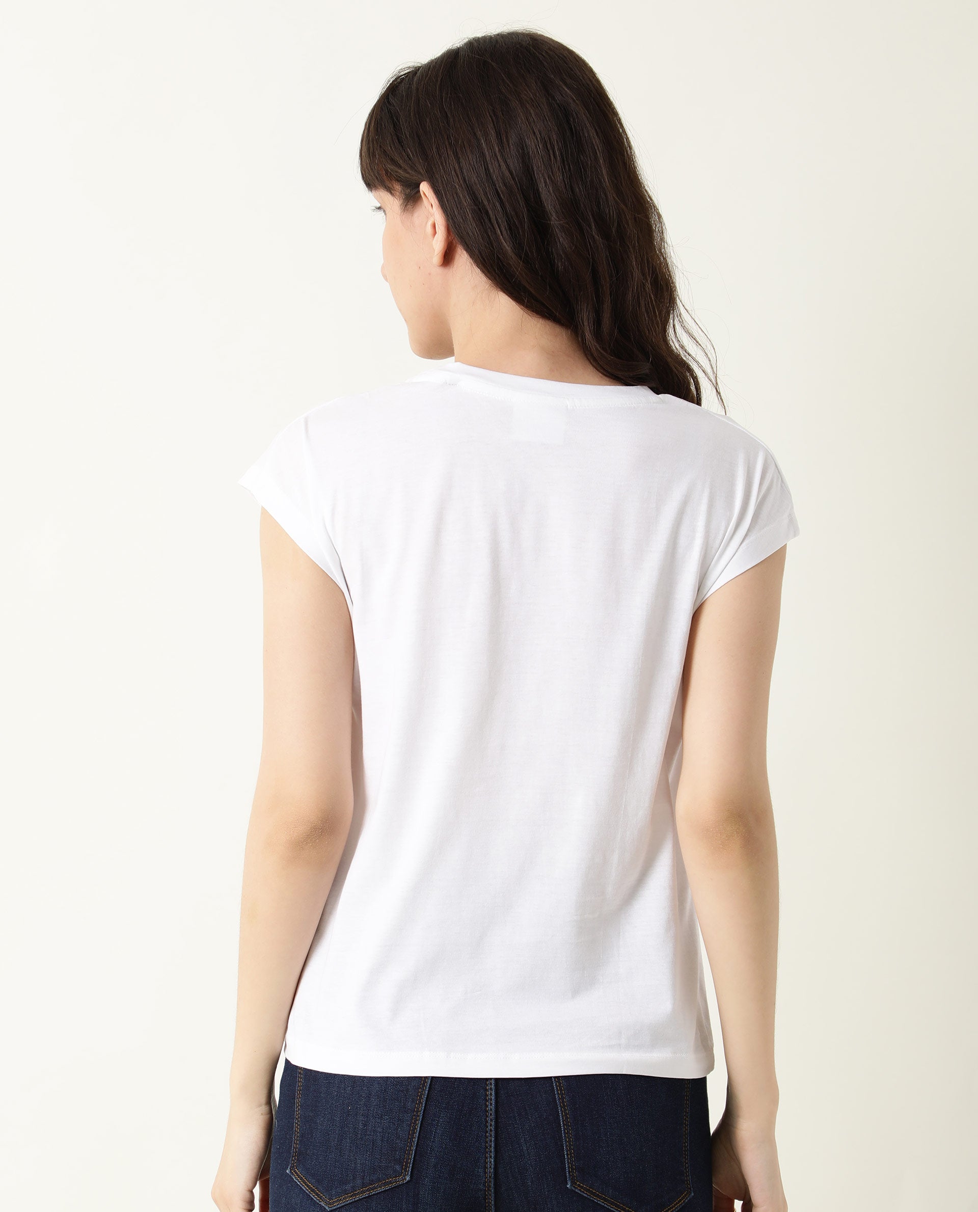 Rareism Womens Baga White T-Shirt Cotton Fabric Crew Neck Short Sleeve