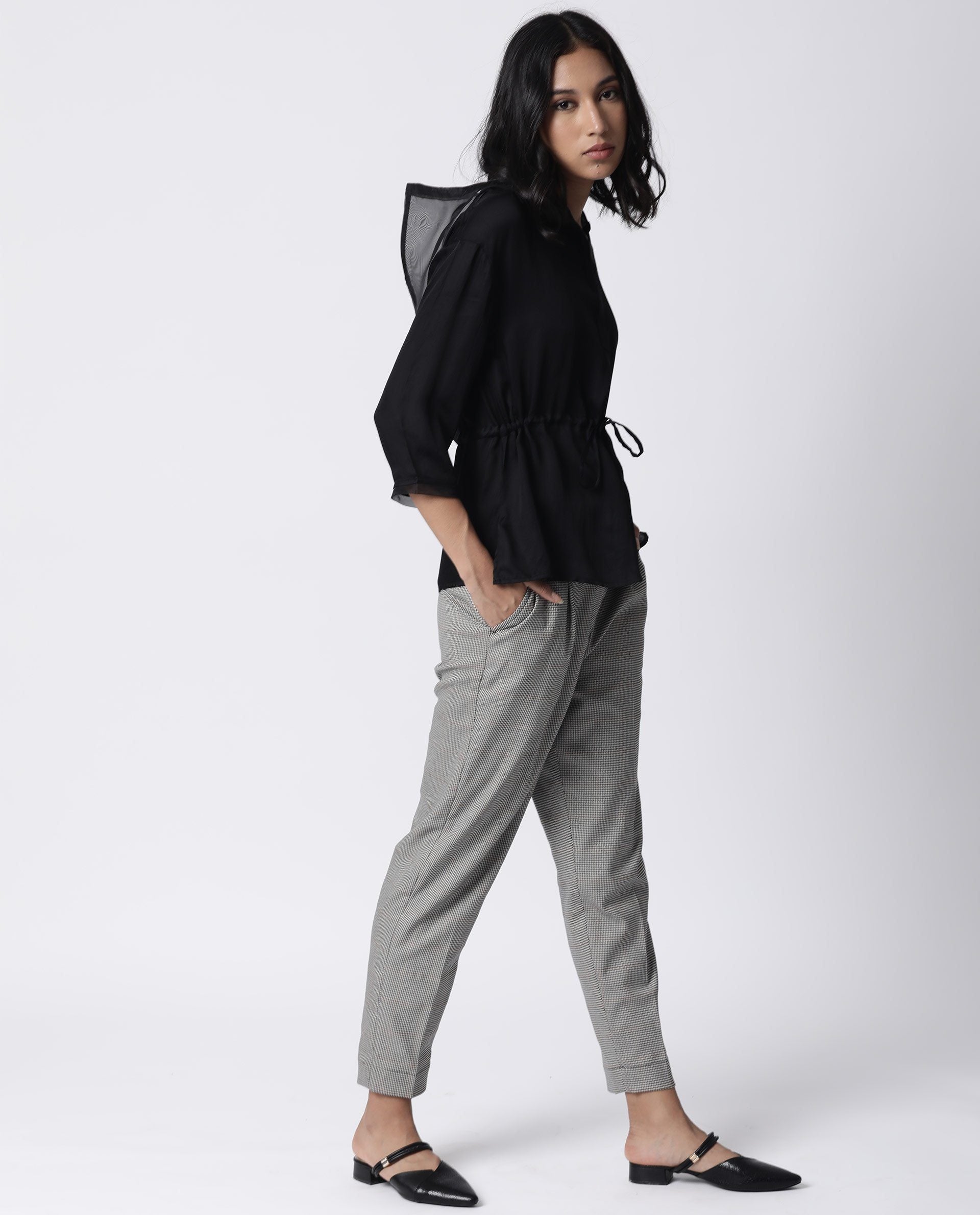 Rareism Women Yoda Black Top Full Sleeves Hoodie Solid