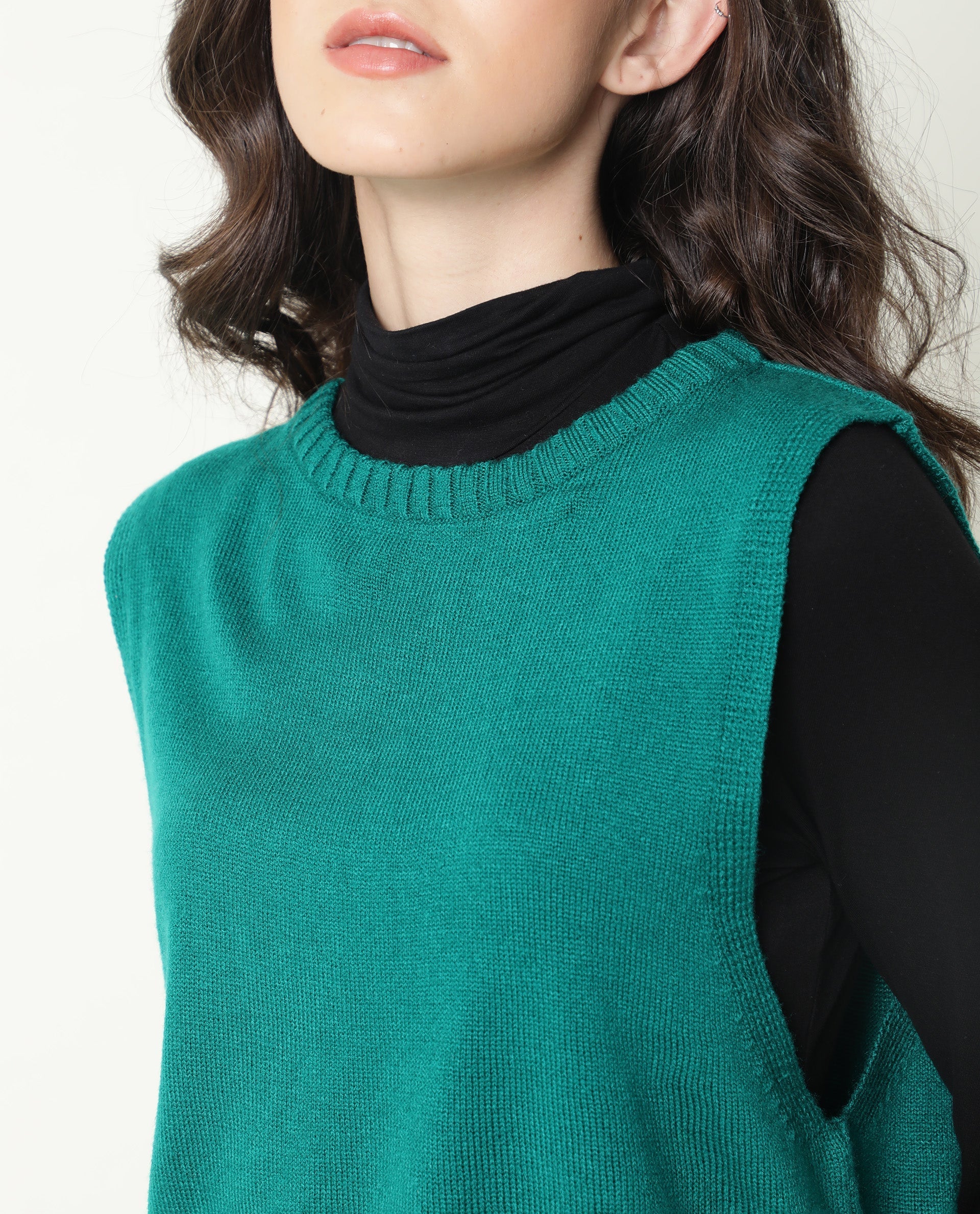 Rareism Women Sleek Green Sweater Sleeveless