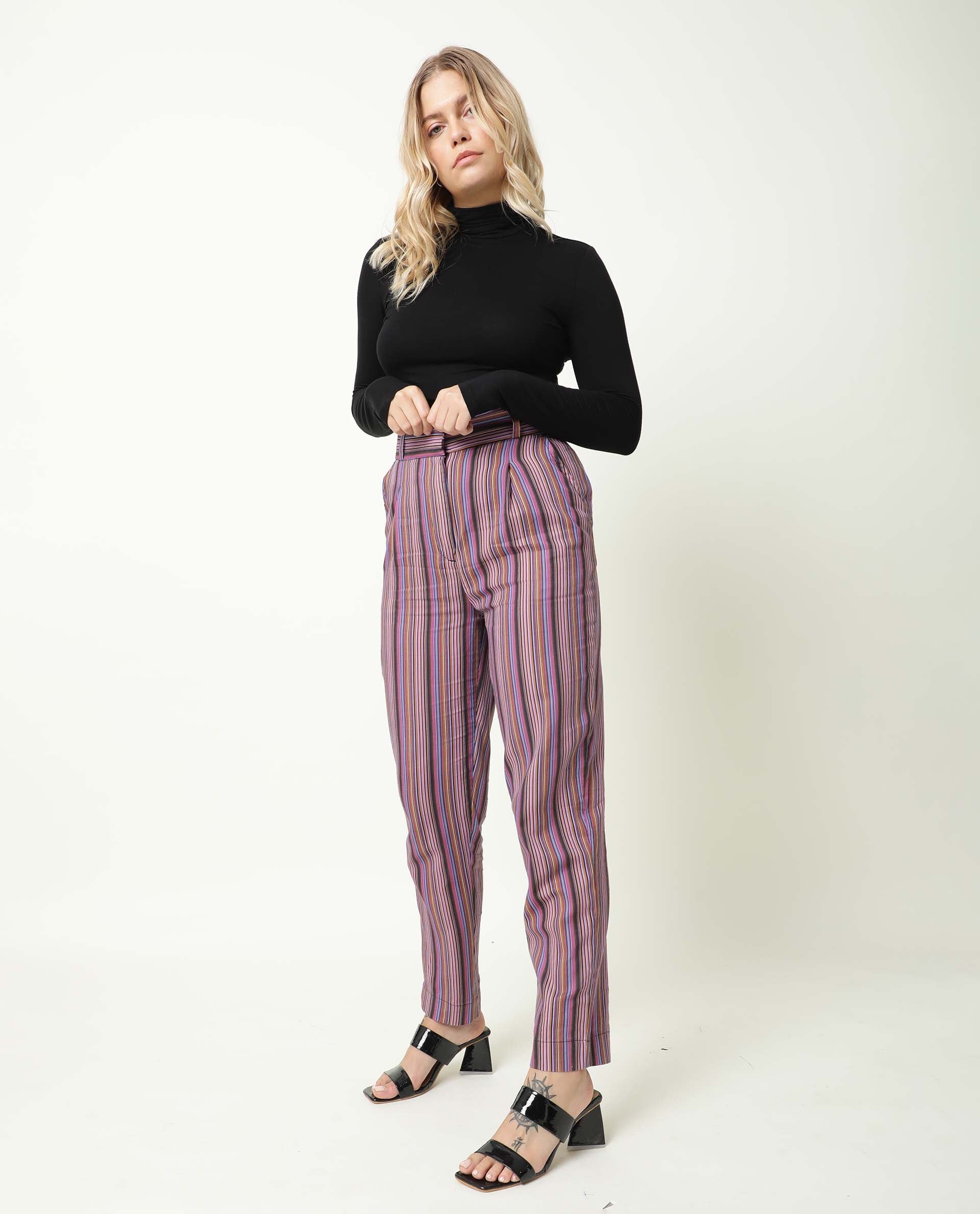 Rareism Womens Apple Multi Trouser Cotton Fabric Regular Fit Zipper Closure High Rise Waist Rise Ankle Length