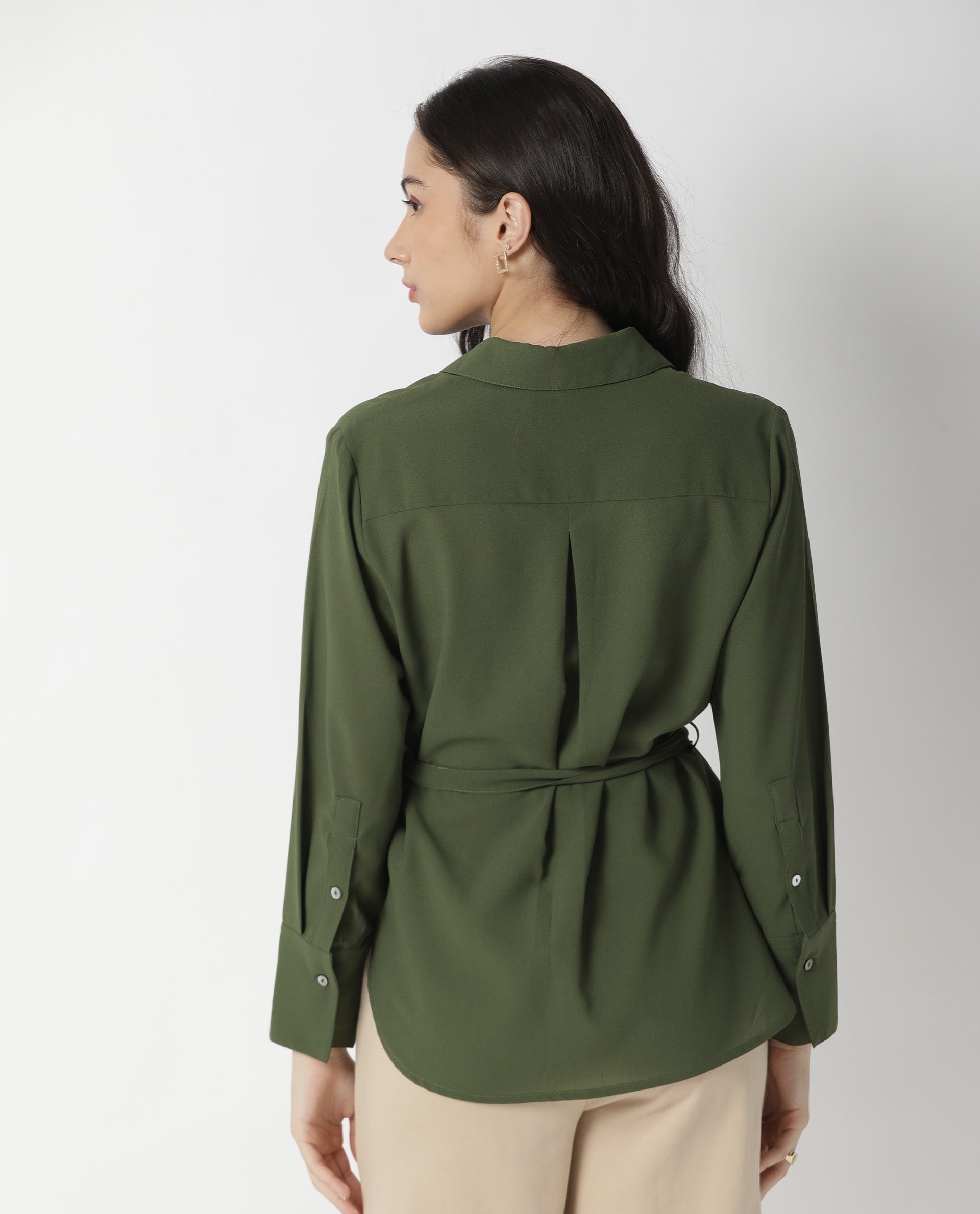 Rareism Women Mould Green Top Full Sleeves Solid