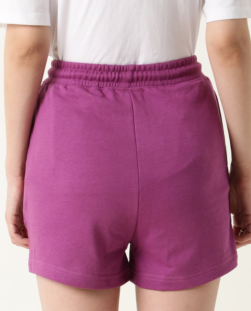 Rareism Women Spence-1 Purple Poly Cotton Fabric Regular Fit Solid Mid Rise Shorts