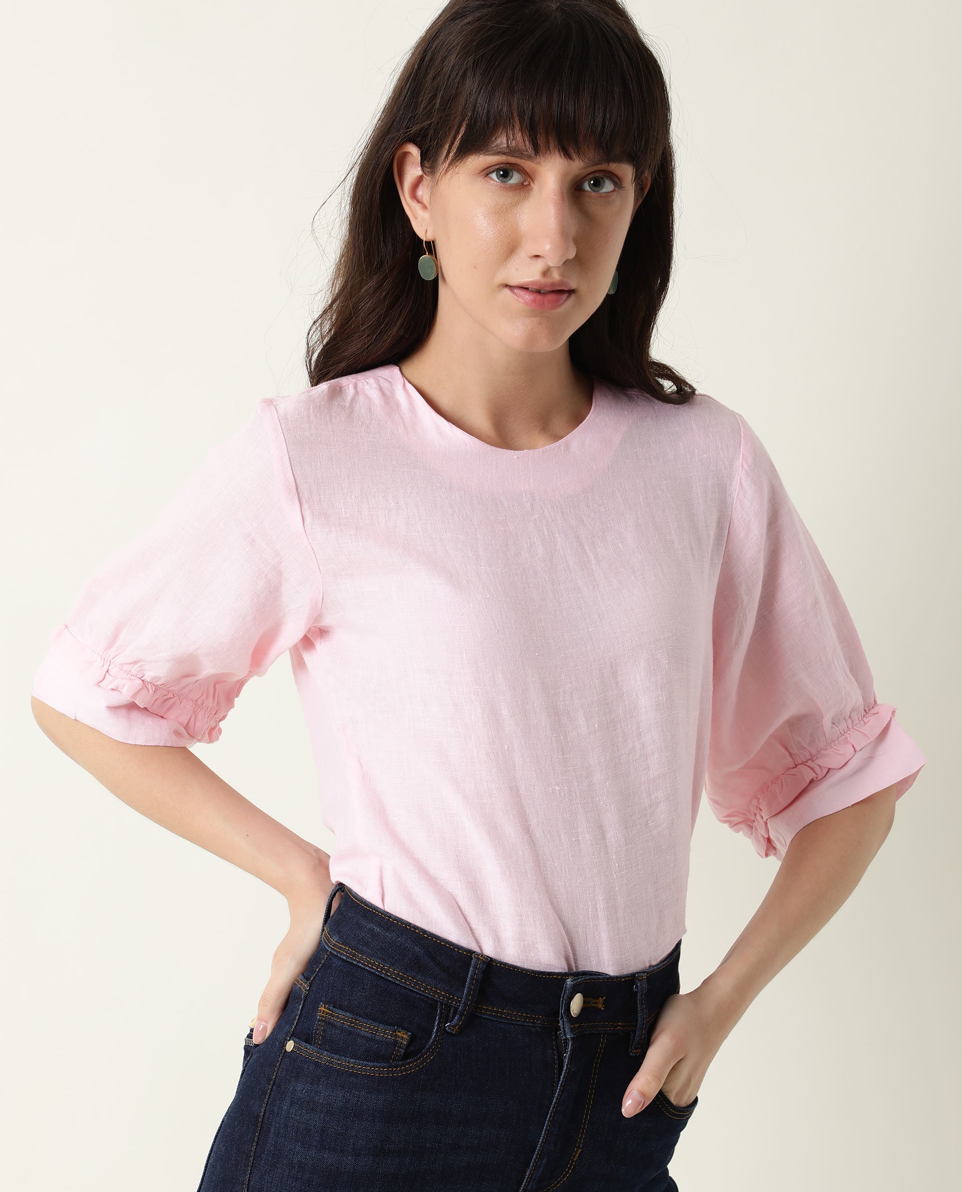 Rareism Women Bite Pink Top Short Sleeves Solid