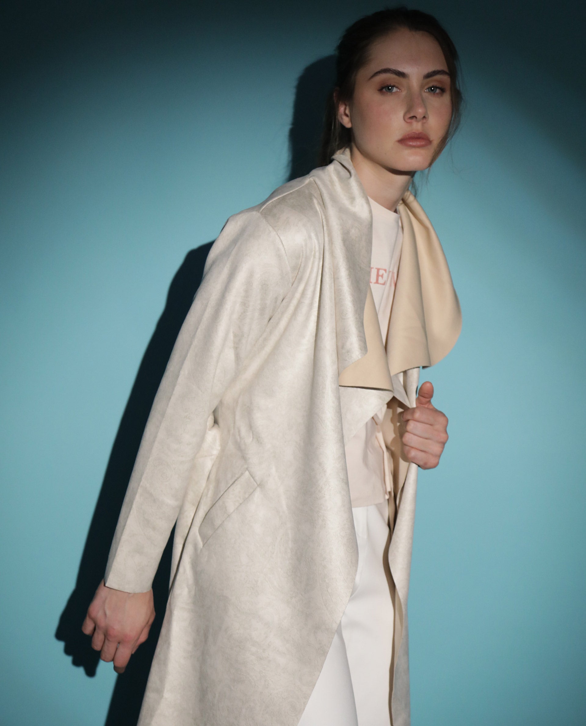 Rareism Women Palmer Beige Polyester Fabric Full Sleeves Solid Collarless Jacket