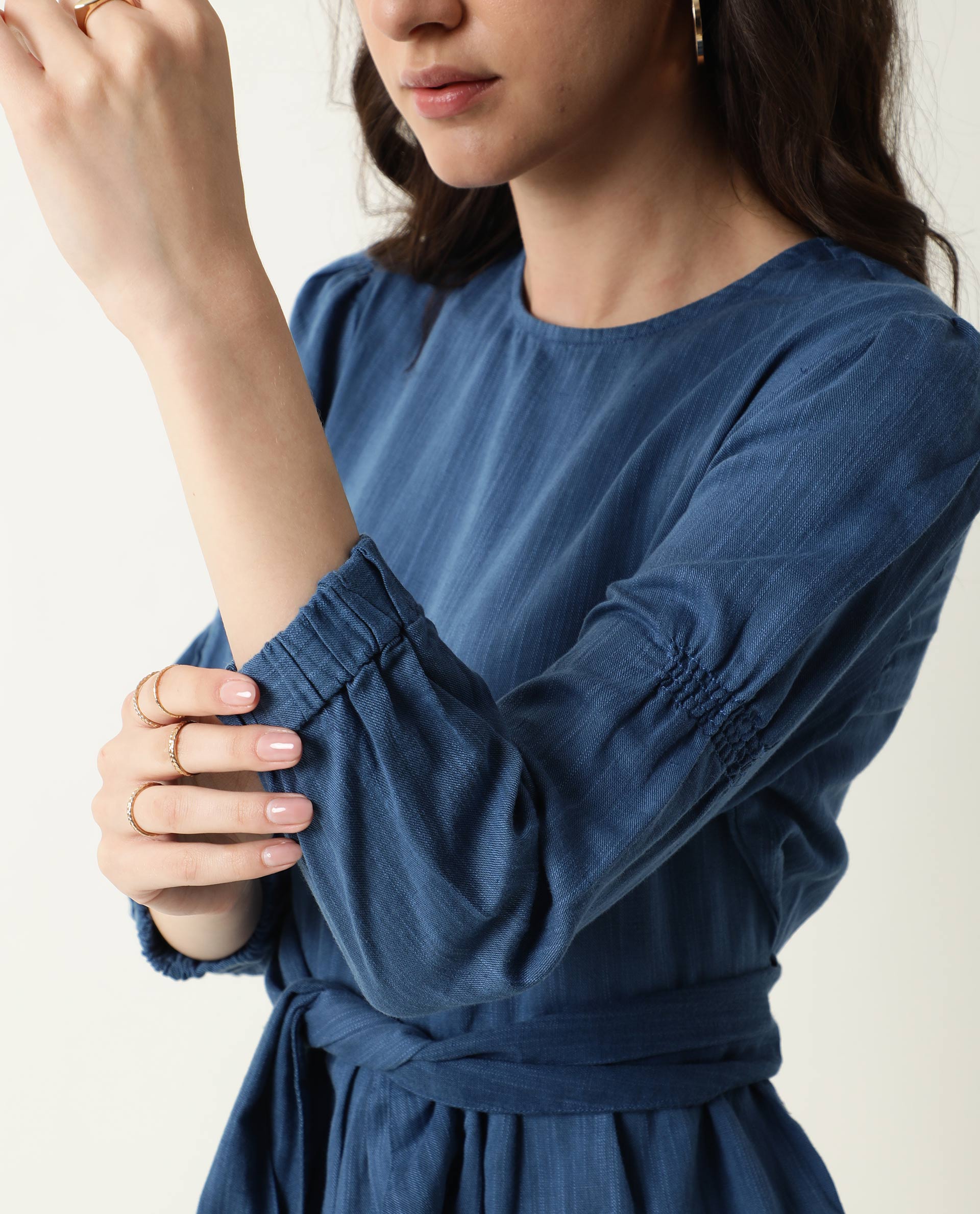 Rareism Womens Mocky Petrol Top Full Sleeve Elasticated Cuff Crew Neck