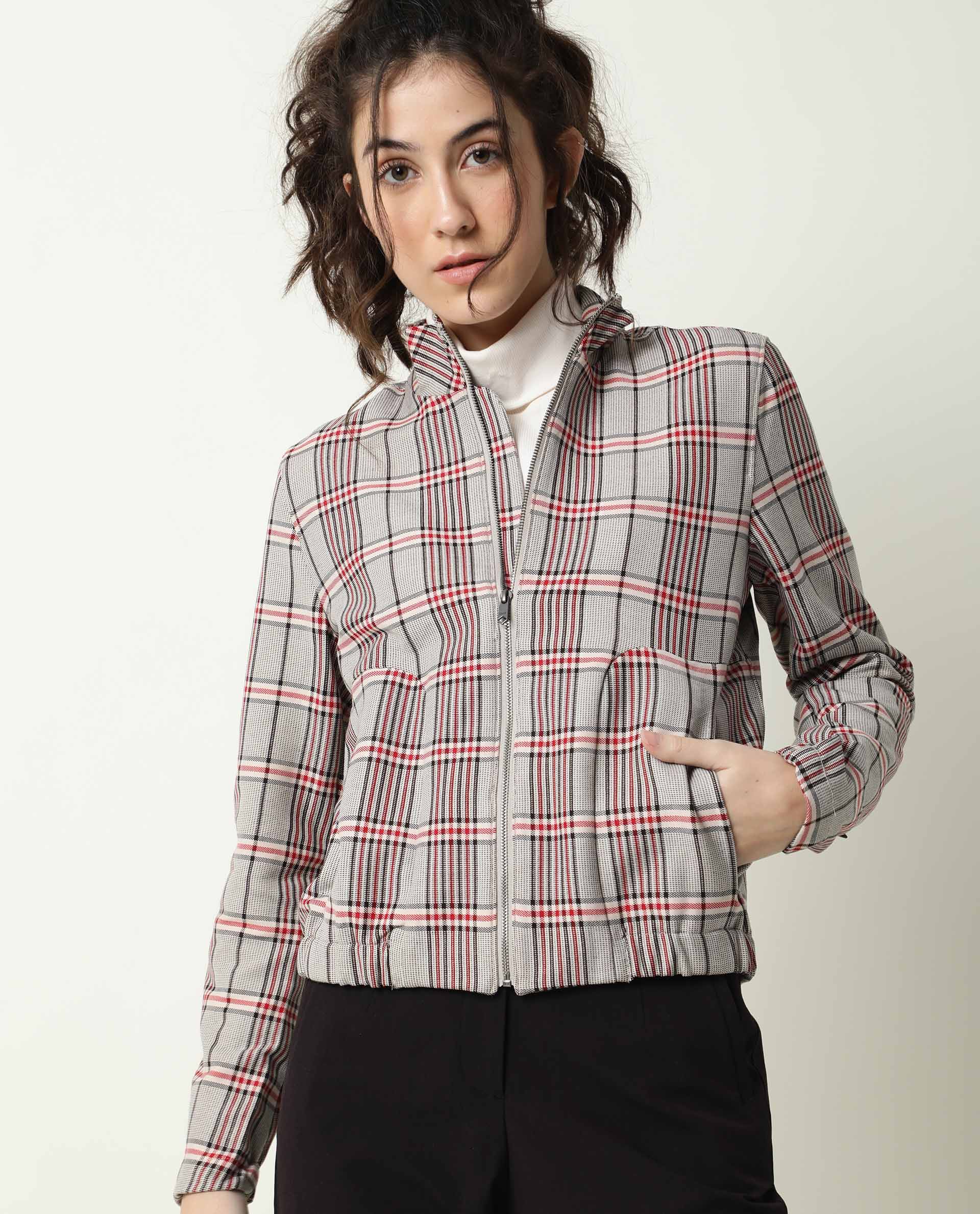 Rareism Women Homer Offwhite Jacket Full Sleeves Checks