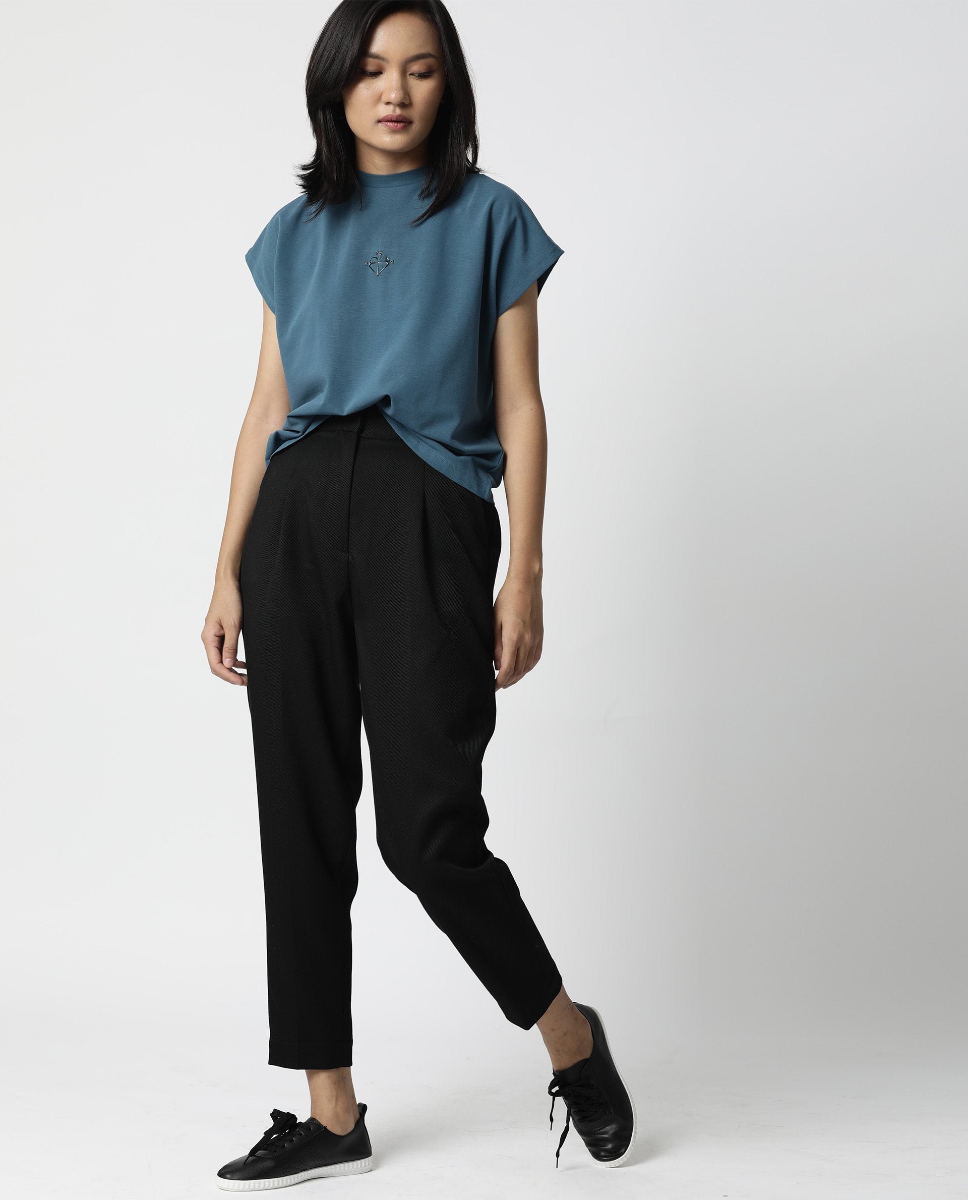 Rareism Women Bozz Black Trousers Checks
