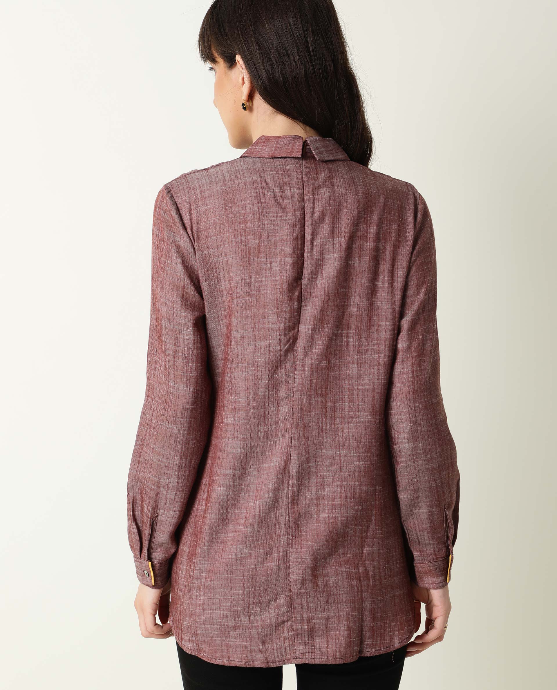 Rareism Womens Kara Brown Top Polycotton Fabric Full Sleeves Collar Neck