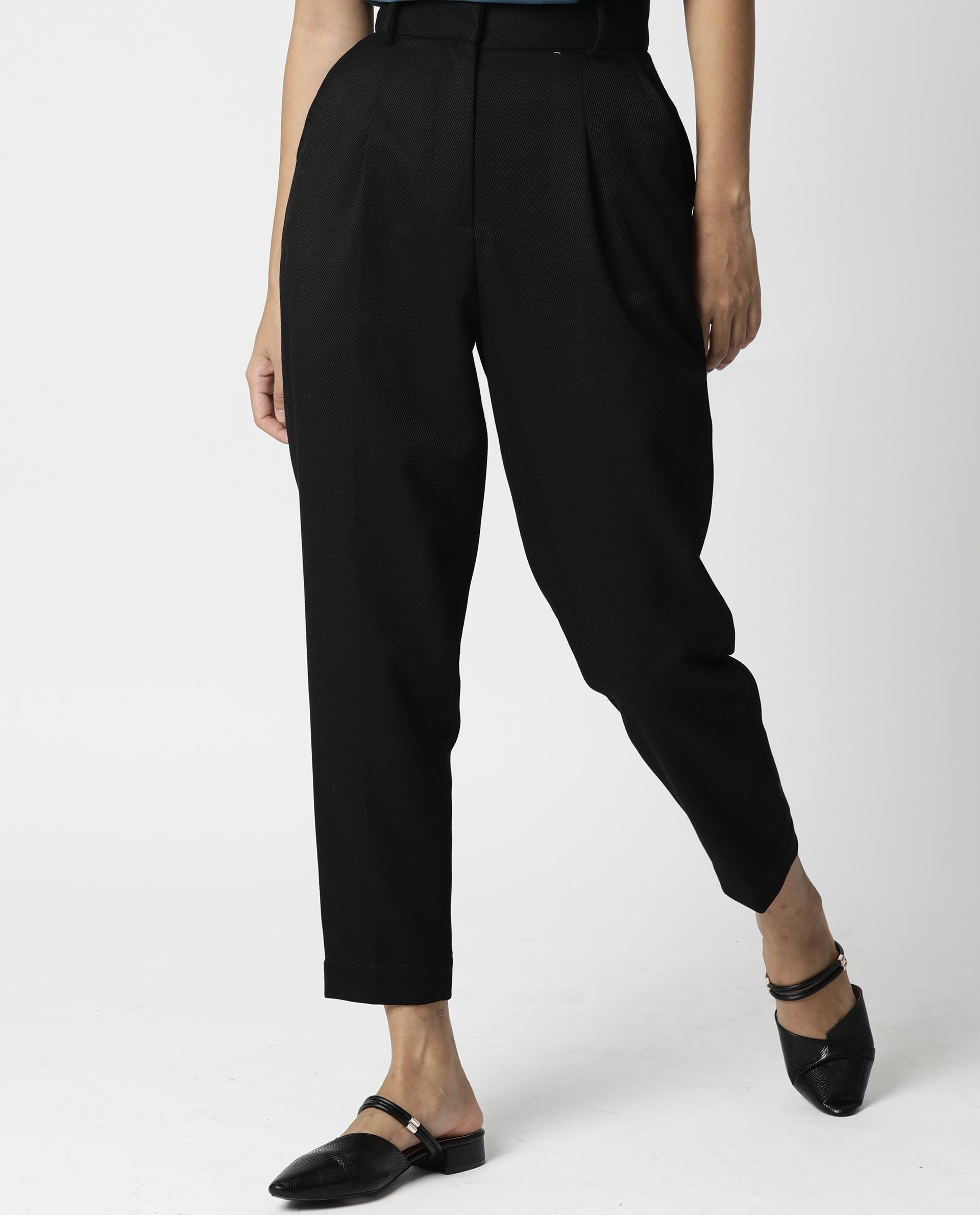 Rareism Women Bozz Black Trousers Checks
