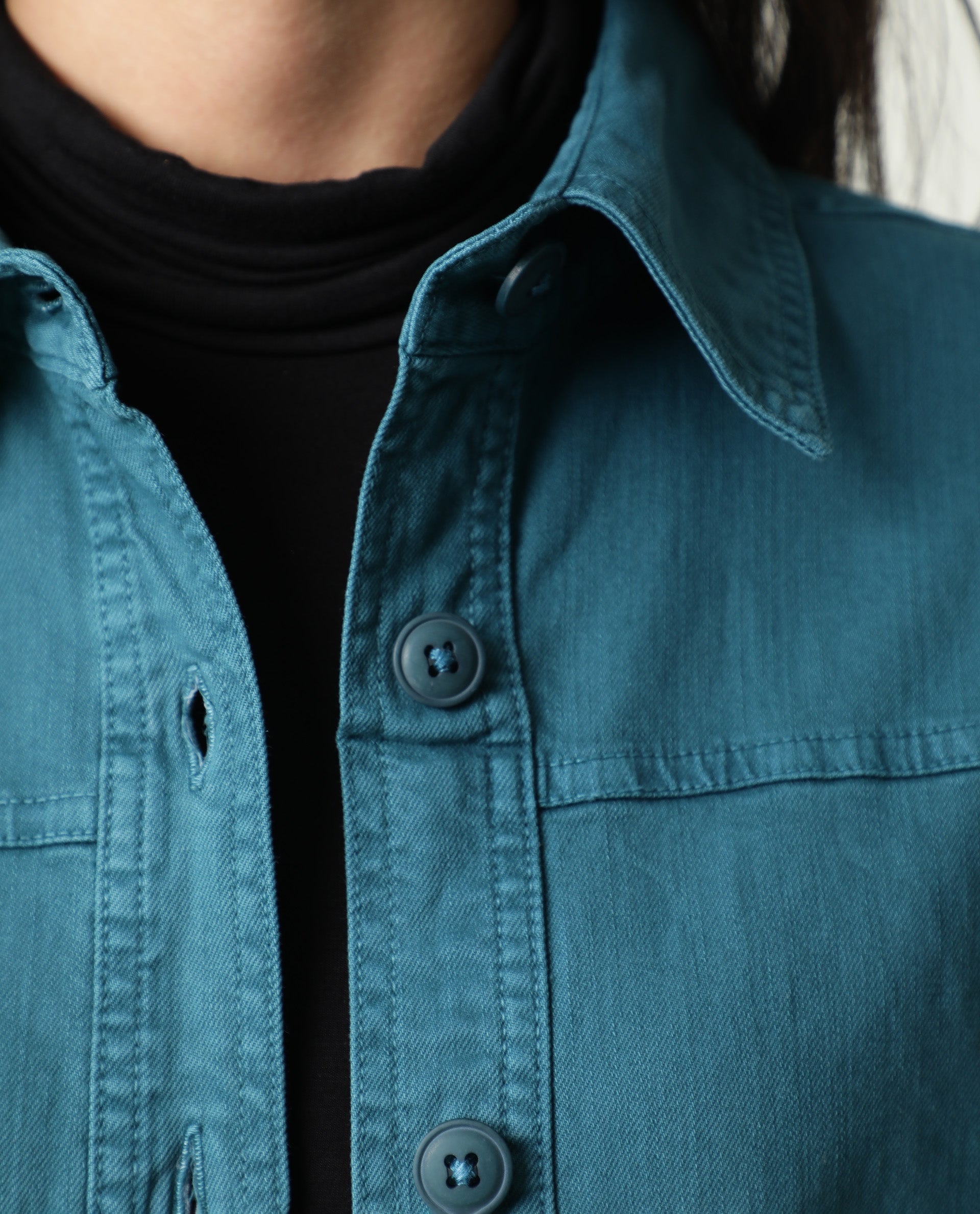Rareism Women Mission Petrol Cotton Lycra Fabric Full Sleeves Solid Shirt Collar Jacket