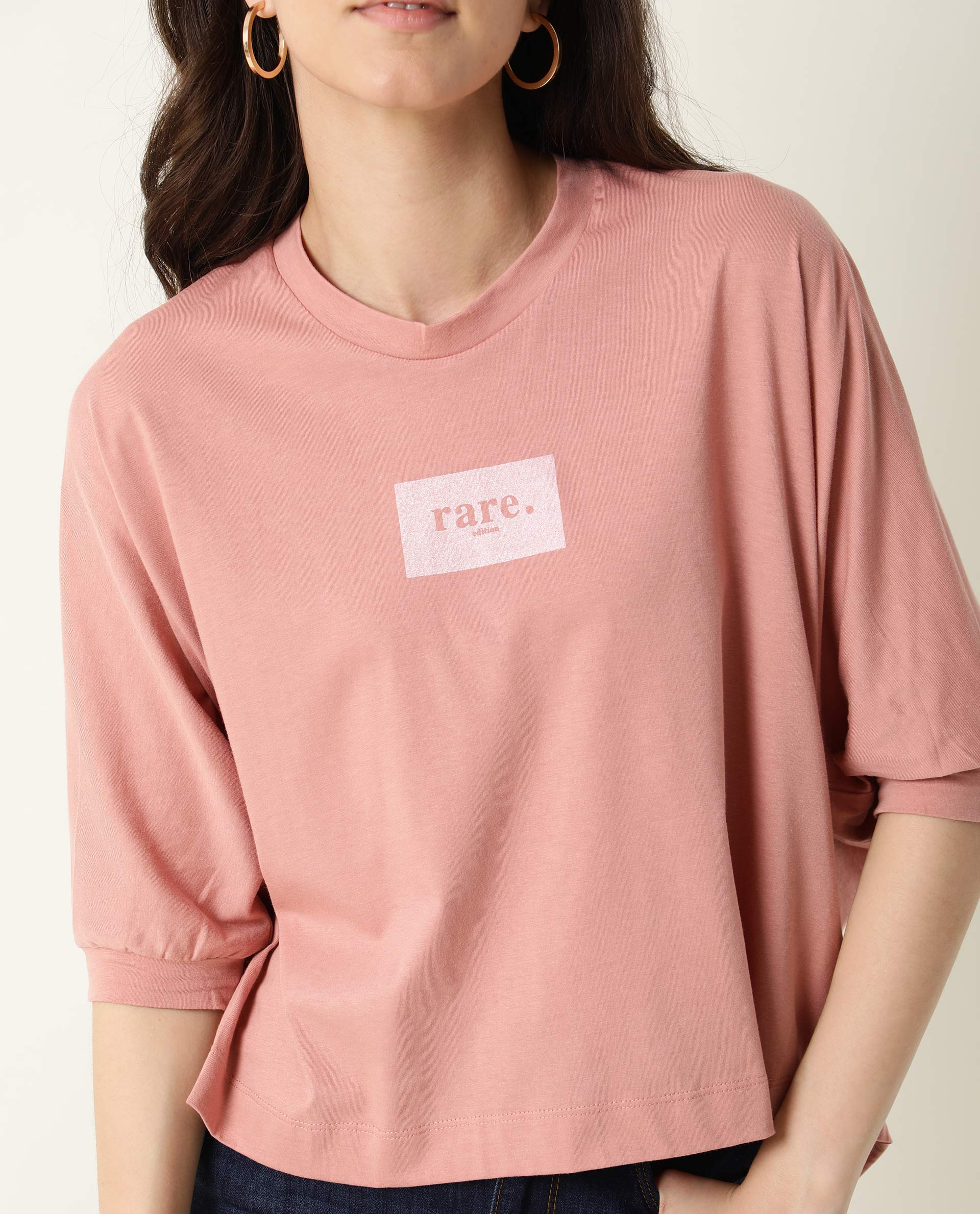 Rareism Womens Hooda 2 Pink T-Shirt Round Neck 3/4Th Sleeve