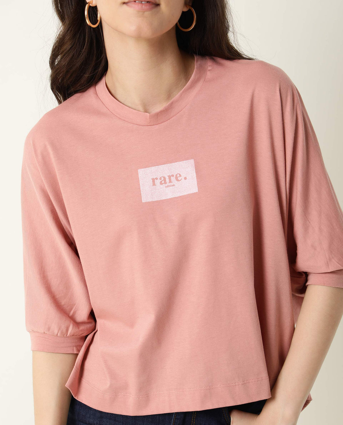 Rareism Womens Hooda 2 Pink T-Shirt Round Neck 3/4Th Sleeve