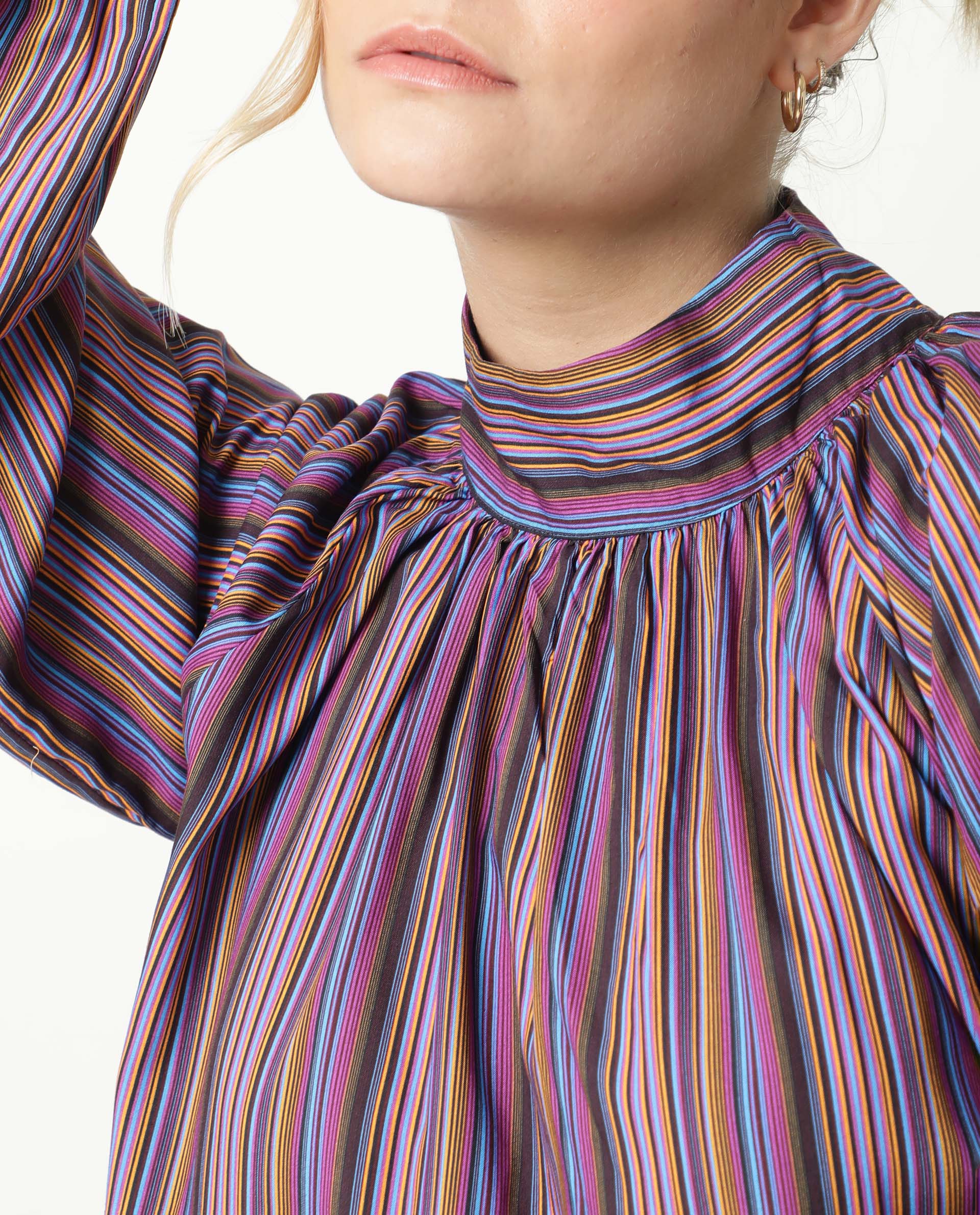 Rareism Womens Autumn Multi Color Top Polycotton Fabric Full Sleeves High Neck