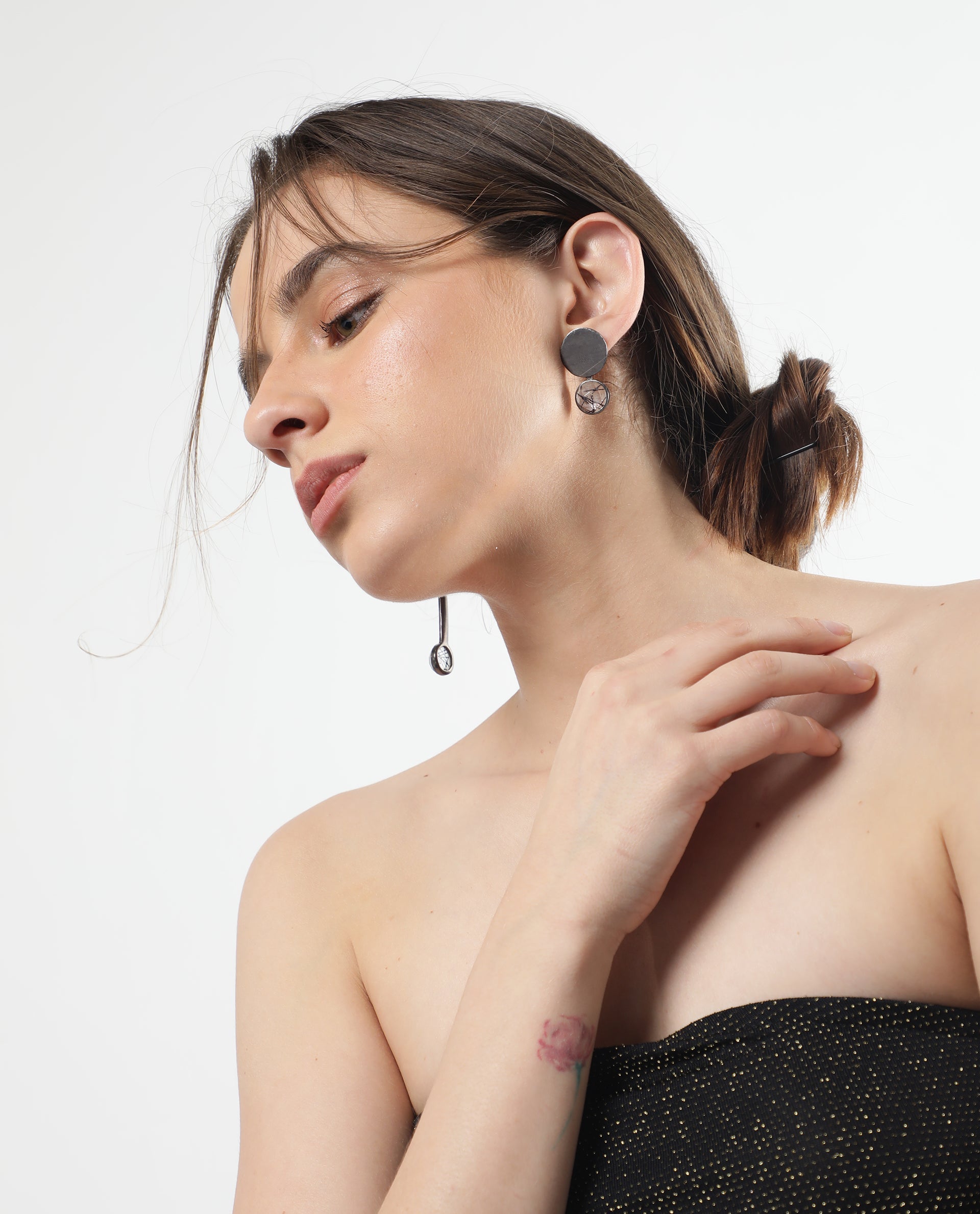 Rareism Women Punk Grey Earring