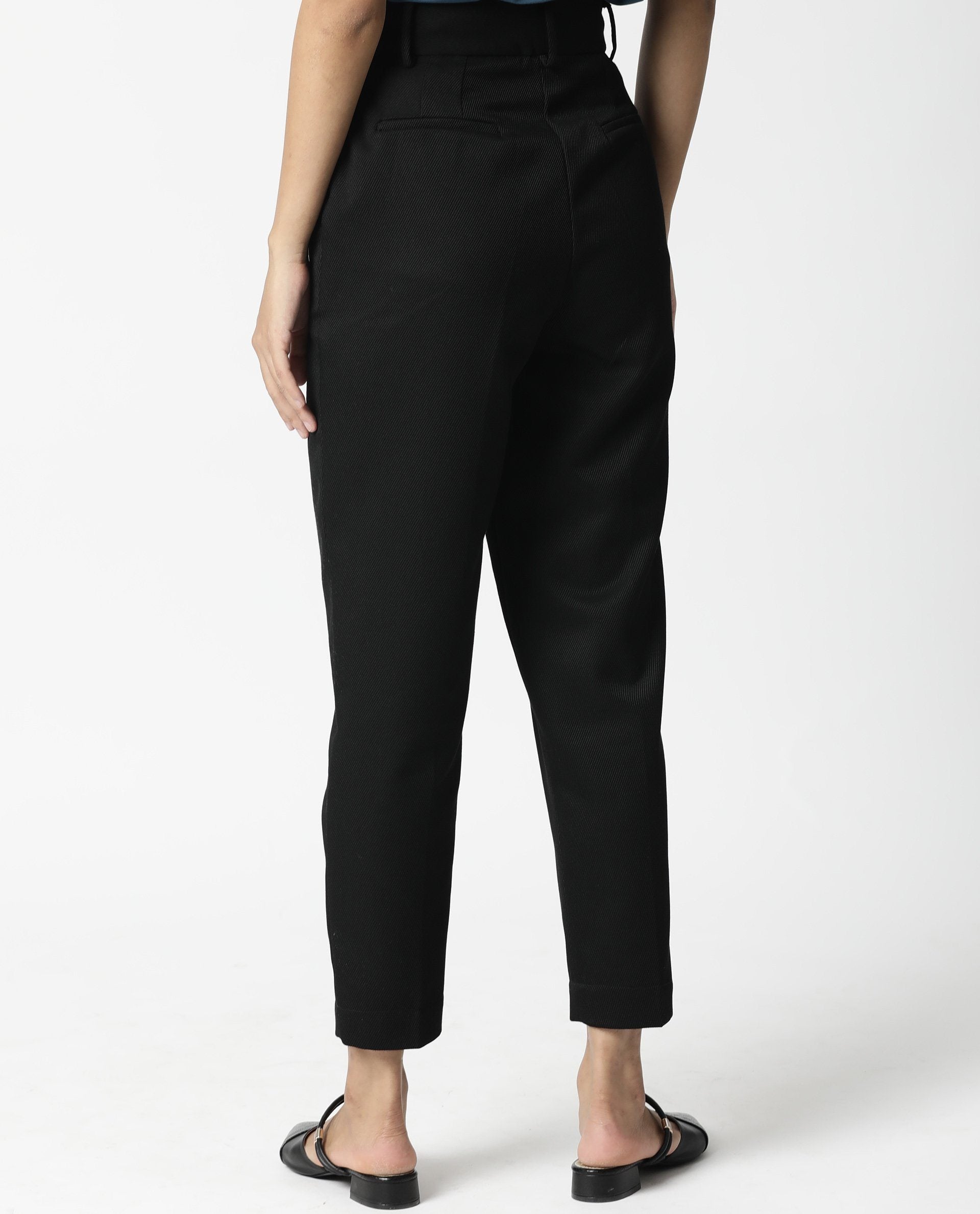 Rareism Women Bozz Black Trousers Checks