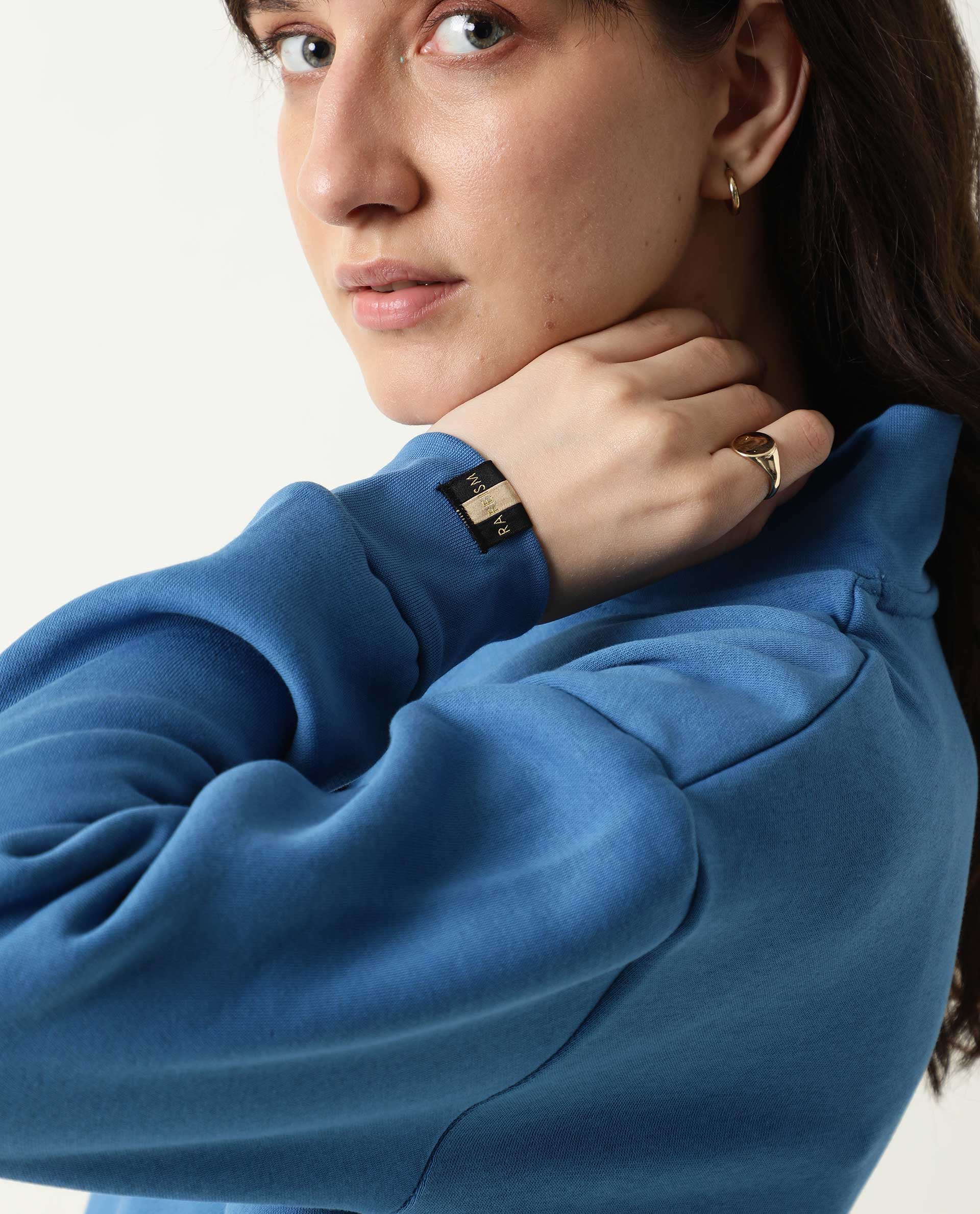 Rareism Women Taffy-1 Blue  Relaxed Fit Full Sleeves Solid High Neck Sweatshirt