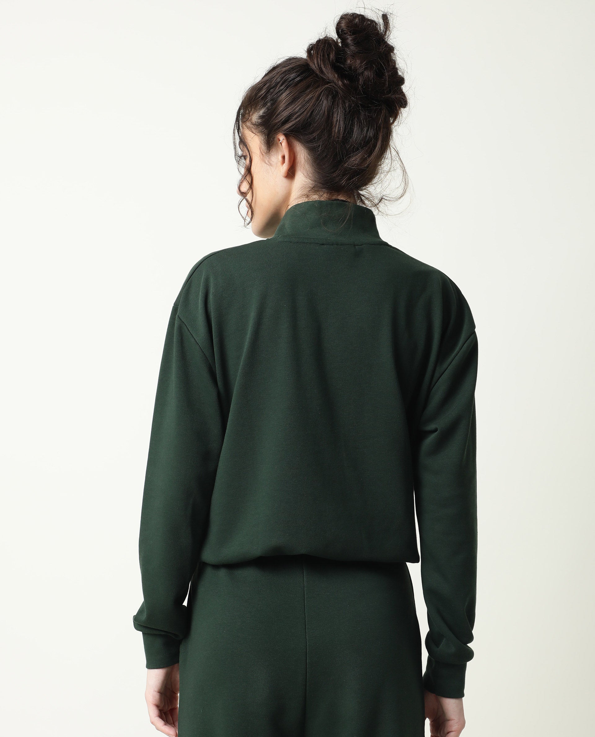 Rareism Women Taffy-1 Green  Relaxed Fit Full Sleeves Solid High Neck Sweatshirt