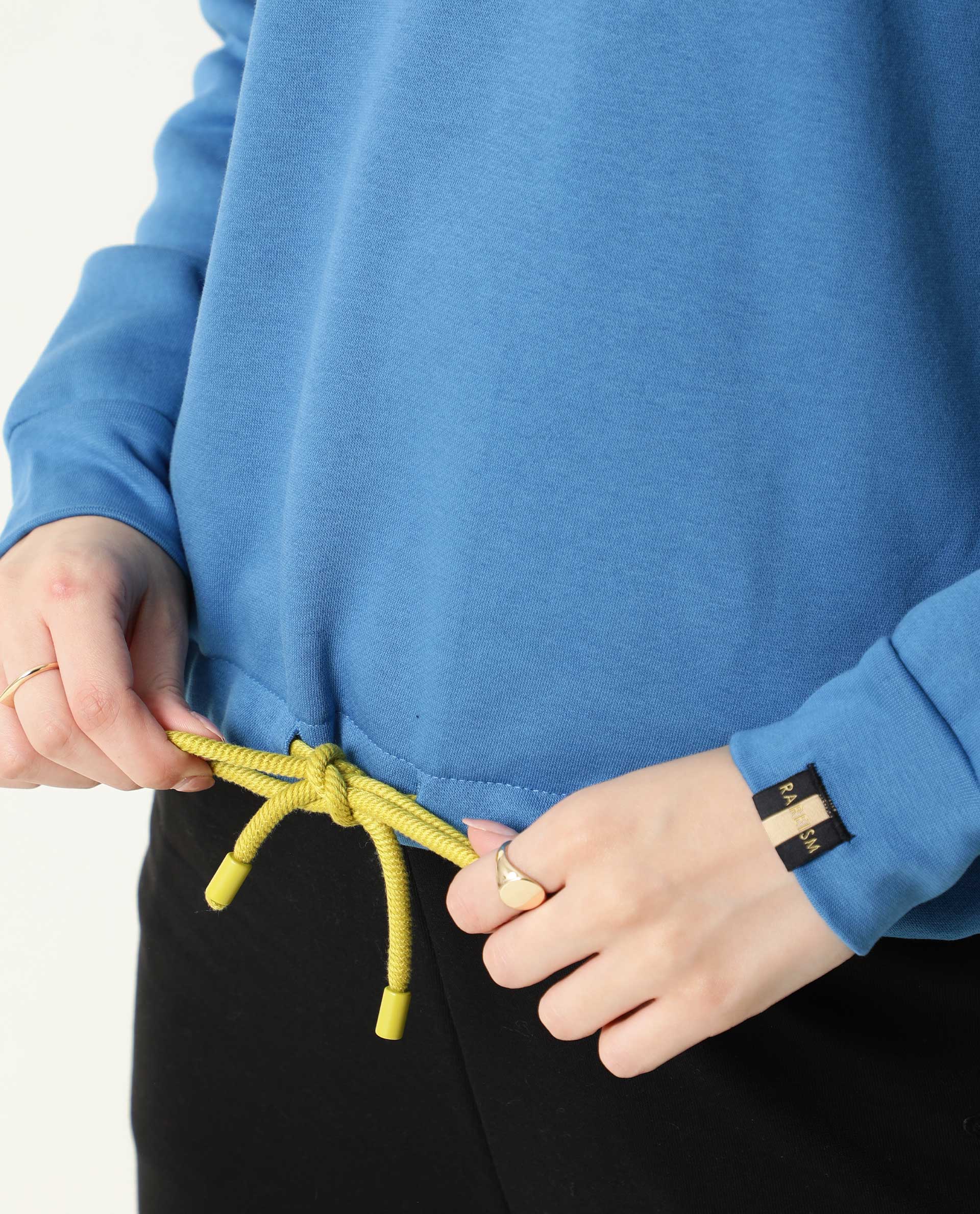 Rareism Women Taffy-1 Blue  Relaxed Fit Full Sleeves Solid High Neck Sweatshirt