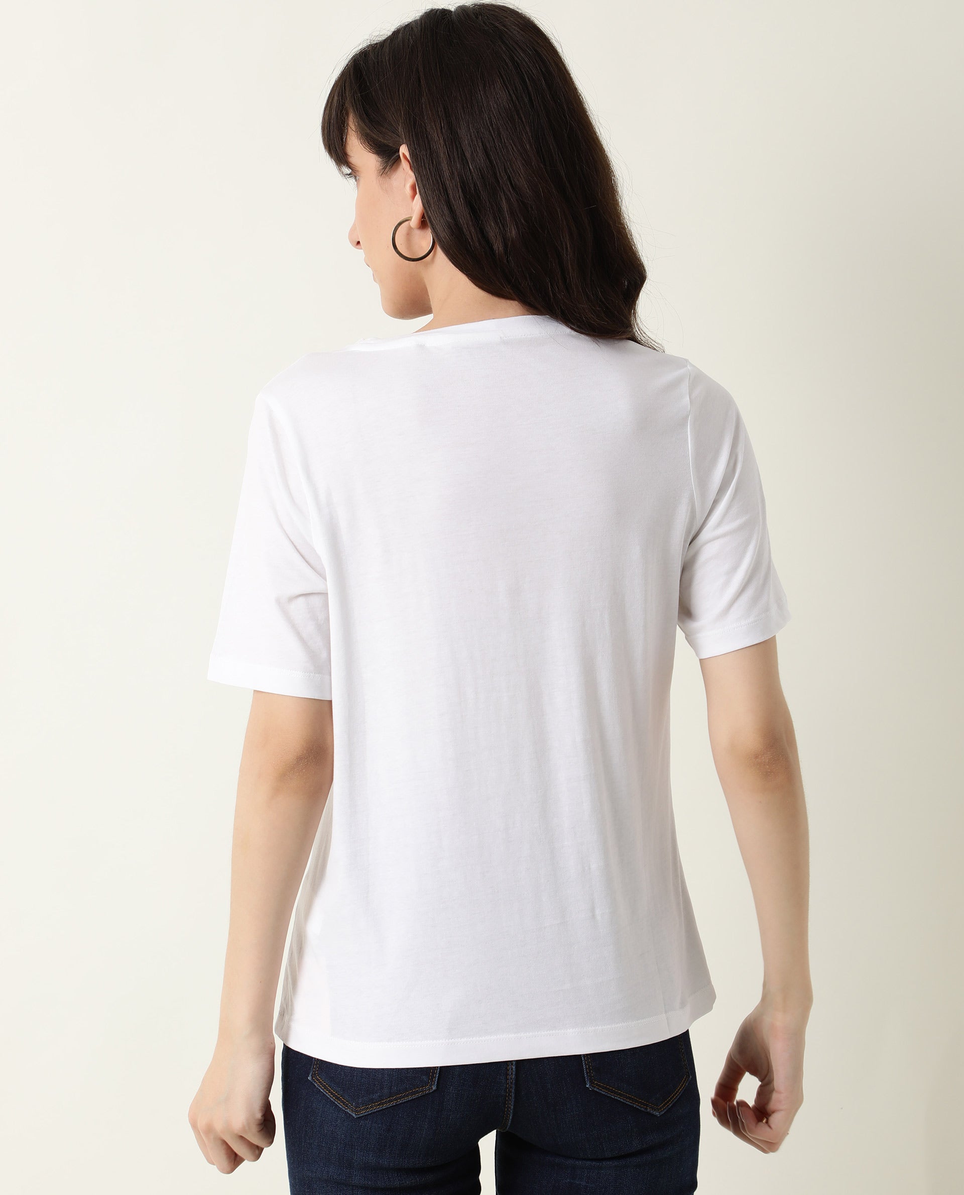 Rareism Womens Basic Tee 3 White T-Shirt Cotton Fabric Fitted Fit Short Sleeve Round Neck