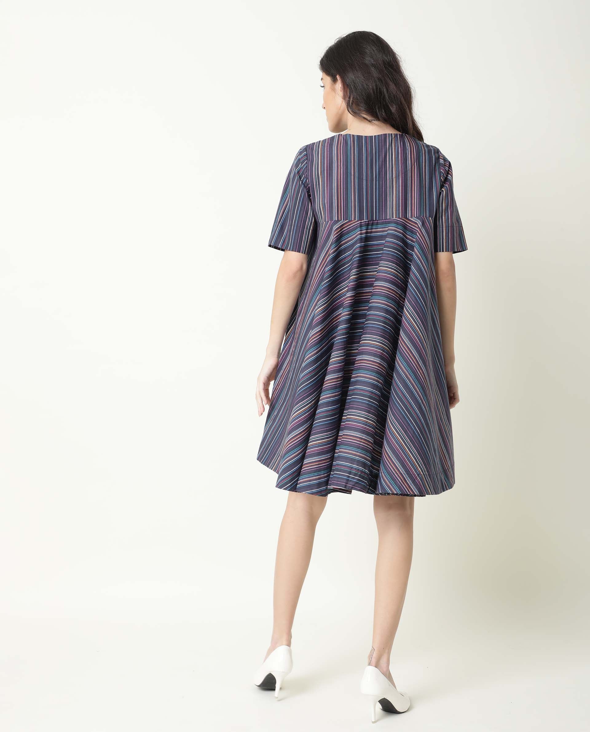 Rareism Womens Rafal Black Dress Cotton Fabric Relaxed Fit Half Sleeve Overlap Neck