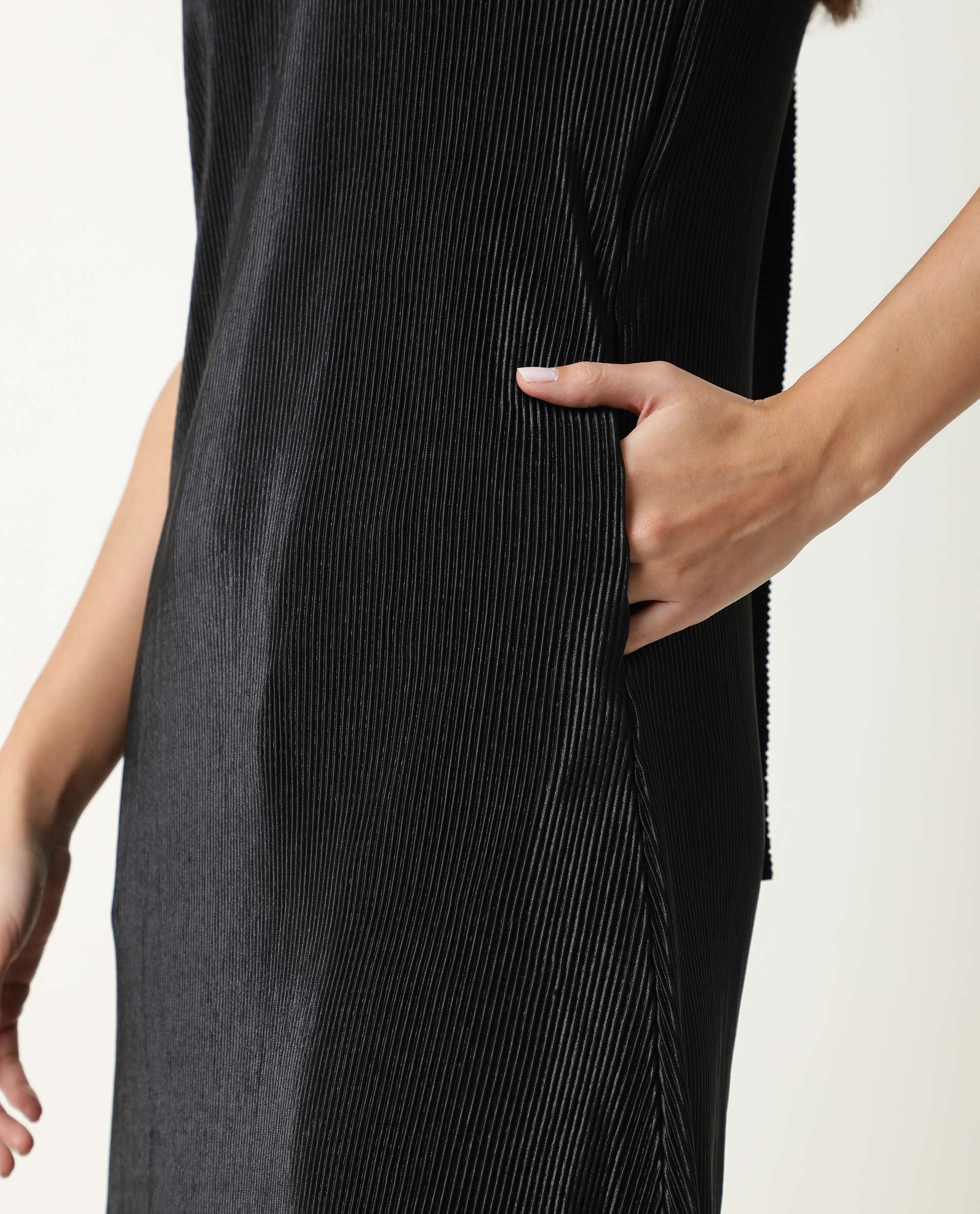 Rareism Womens Petroit Black  Dress Polester Fabric Regular Fit Sleeveless Halter Neck