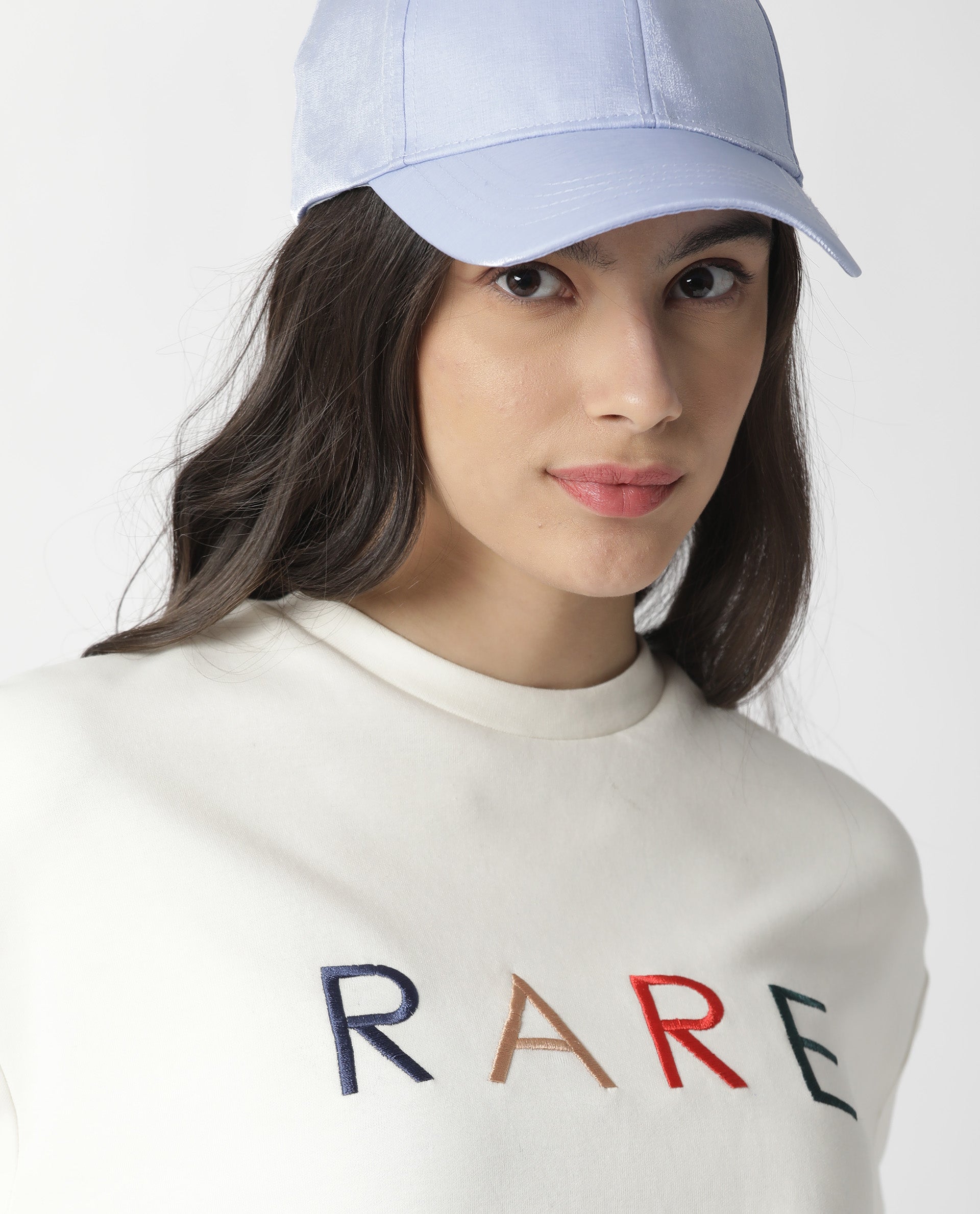 Rareism Women Host Off White Cotton Linen Fabric Relaxed Fit Full Sleeves Solid Crew Neck Sweatshirt