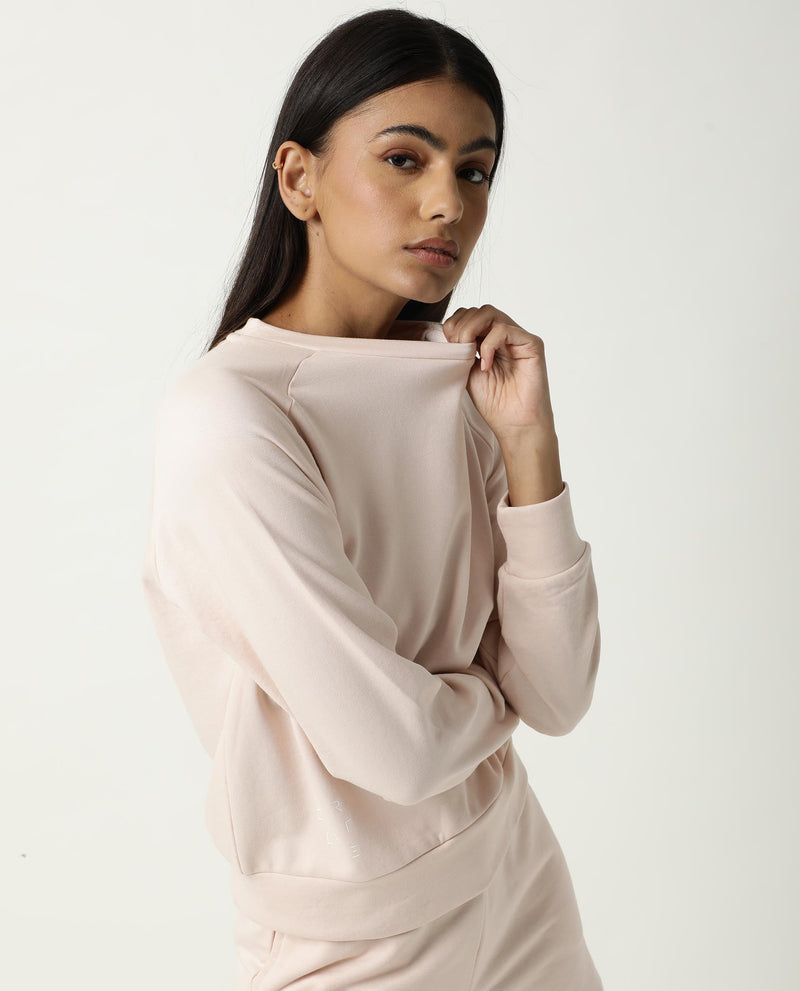 Rareism Women Cax Pink Cotton Blend Fabric Relaxed Fit Full Sleeves Solid Round Neck Sweatshirt