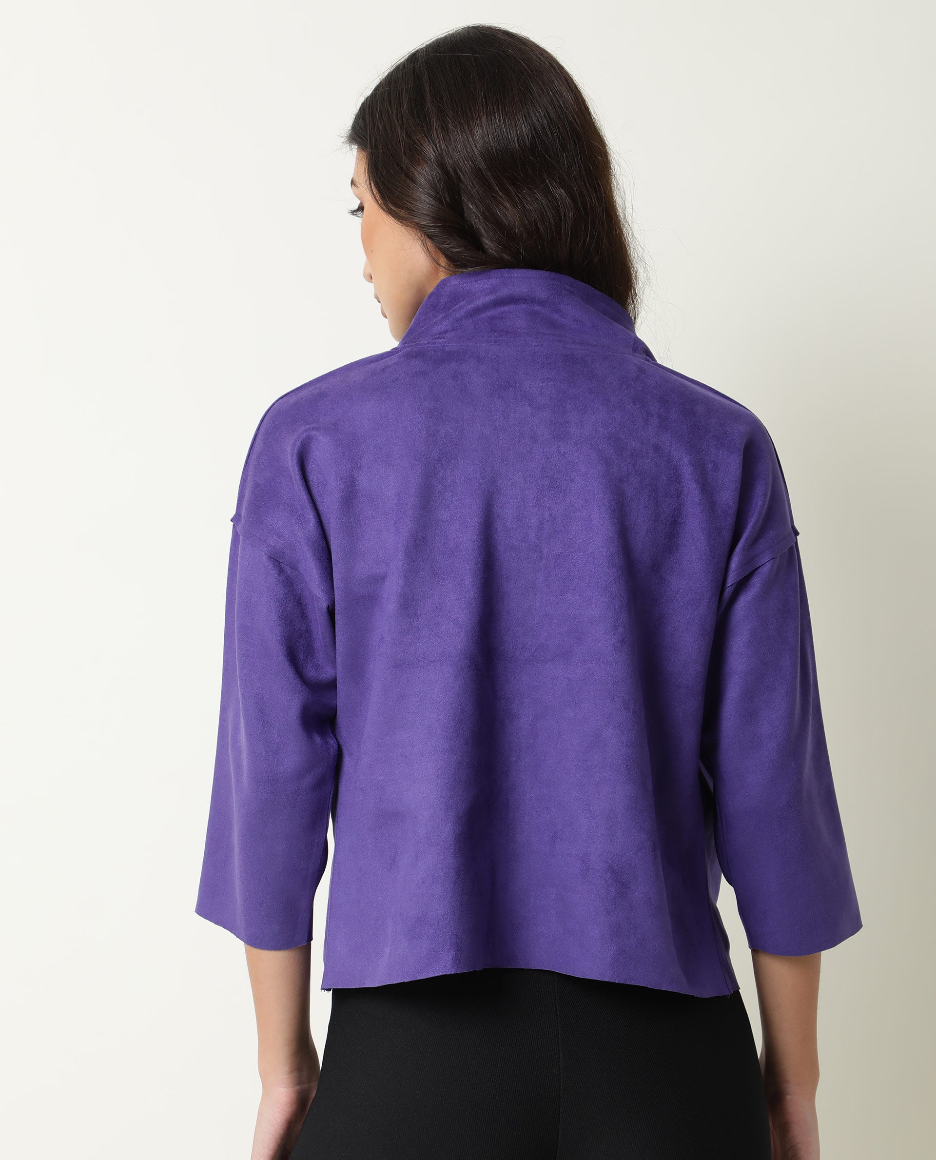 Rareism Women's Vasu Purple Polyester High Neck Plain Regular Fit Jacket