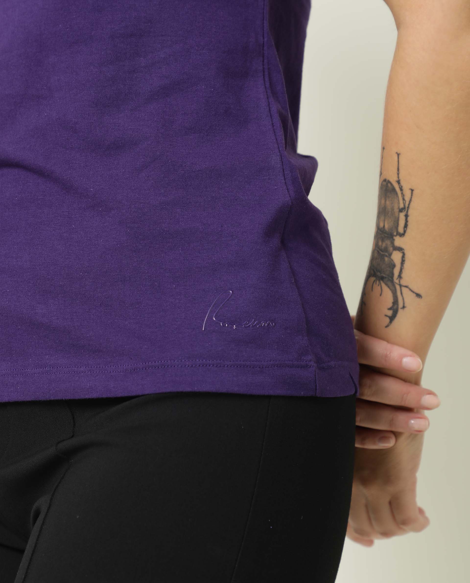 Rareism Women Debra Purple Cotton Fabric Regular Fit Half Sleeves Solid Crew Neck T-Shirt