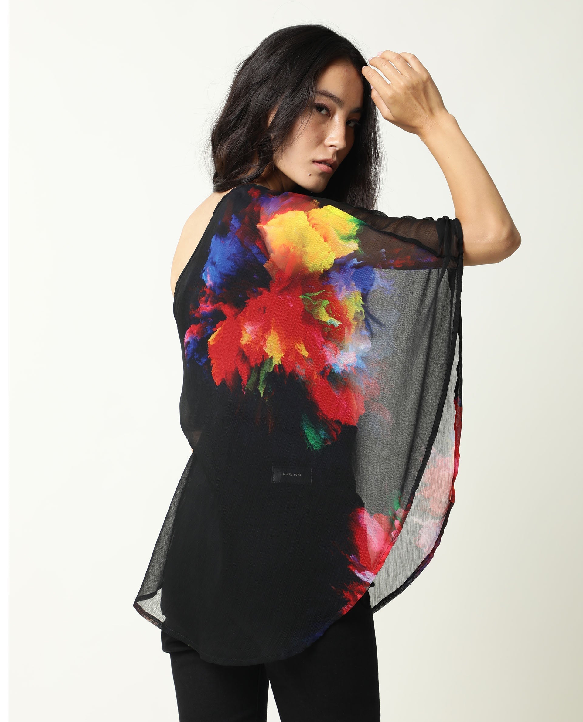 Rareism Womens Propose Black Top Viscose Fabric Regular Fit One Shoulder One Shoulder Neck