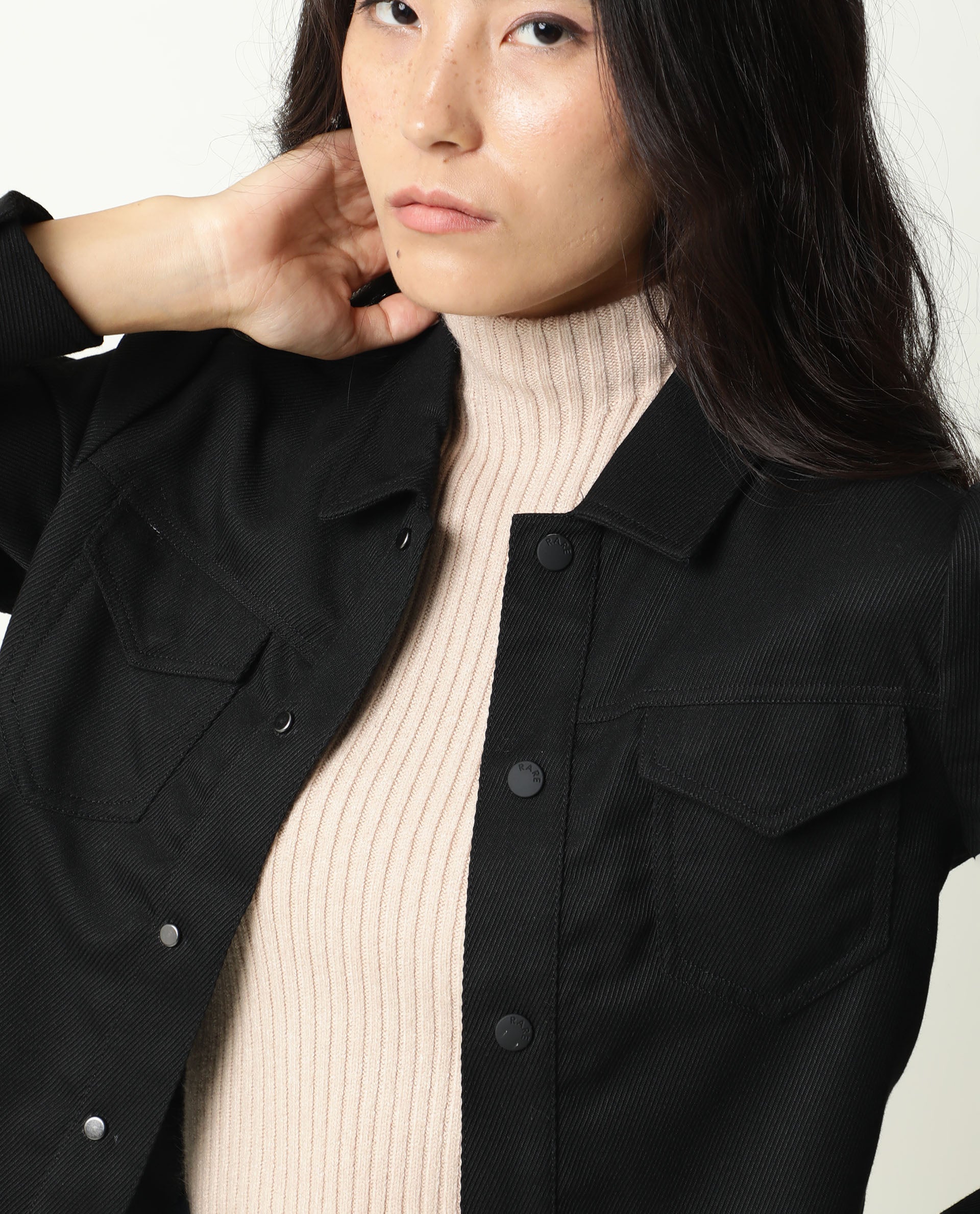 Rareism Women Taz Black Jacket Full Sleeves Solid