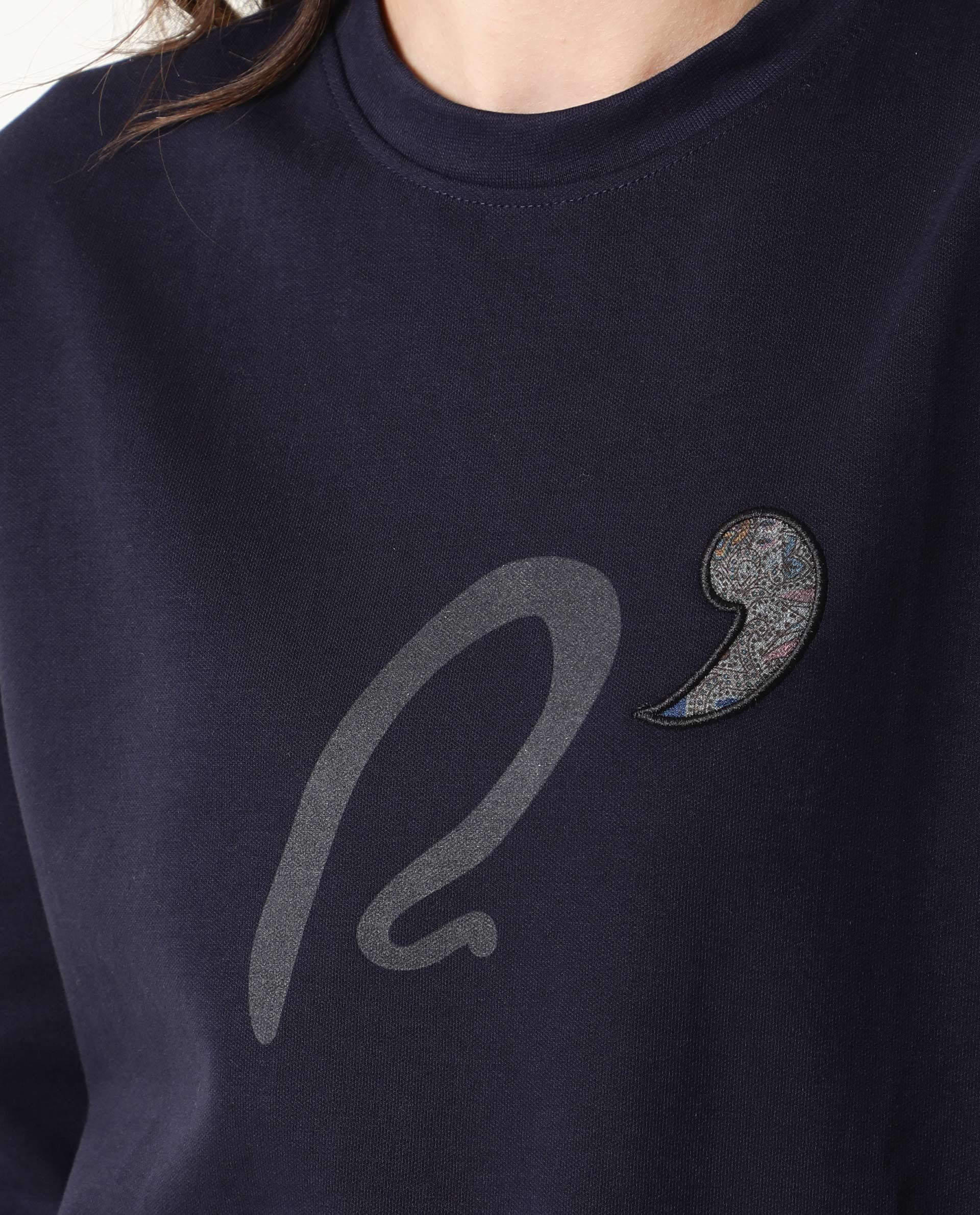 Rareism Women Slashy Navy  Relaxed Fit Full Sleeves Solid Crew Neck Sweatshirt