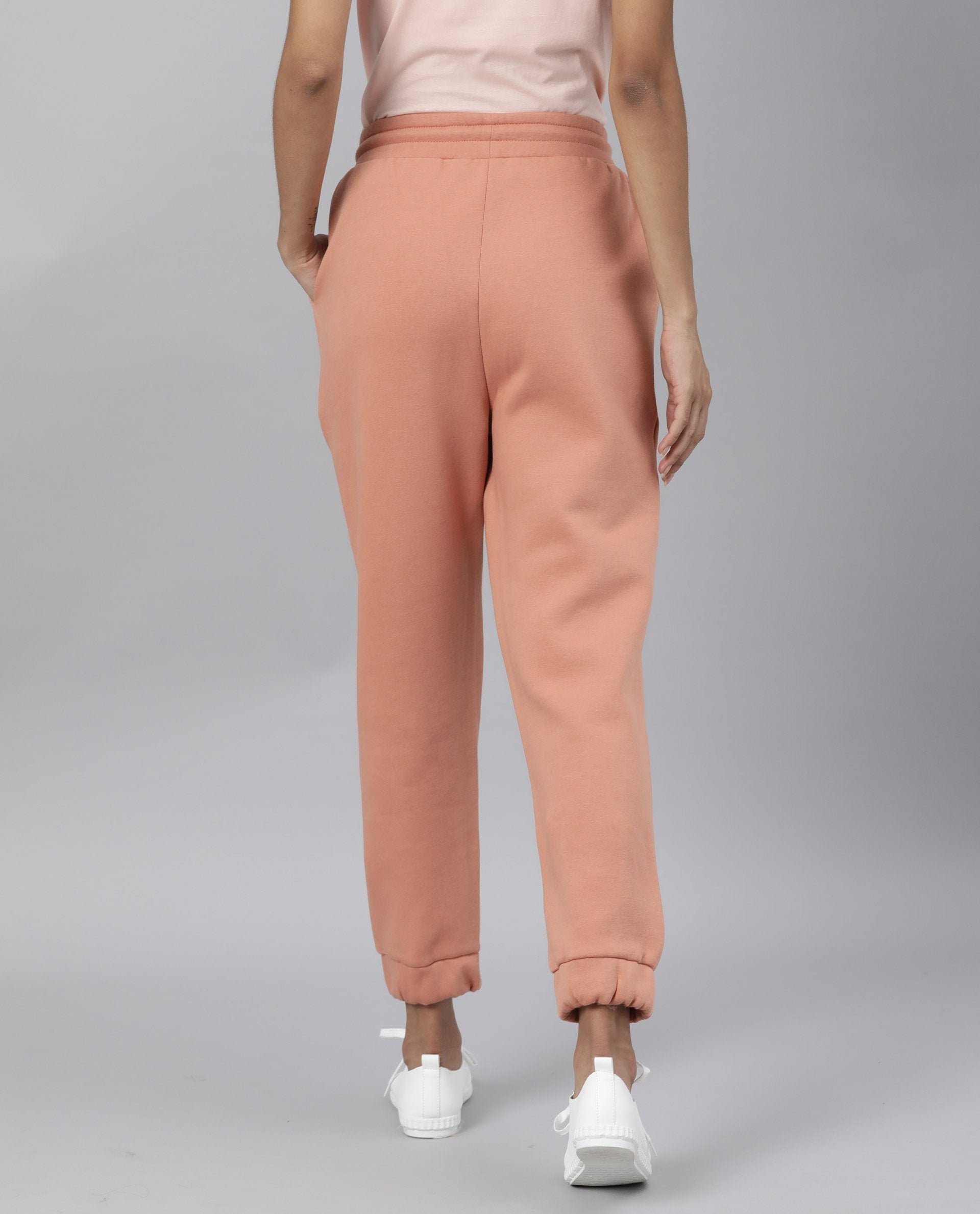 Rareism Women Neo Orange Poly Cotton Fabric Tailored Fit Solid Mid Rise Ankle Length Track Pant