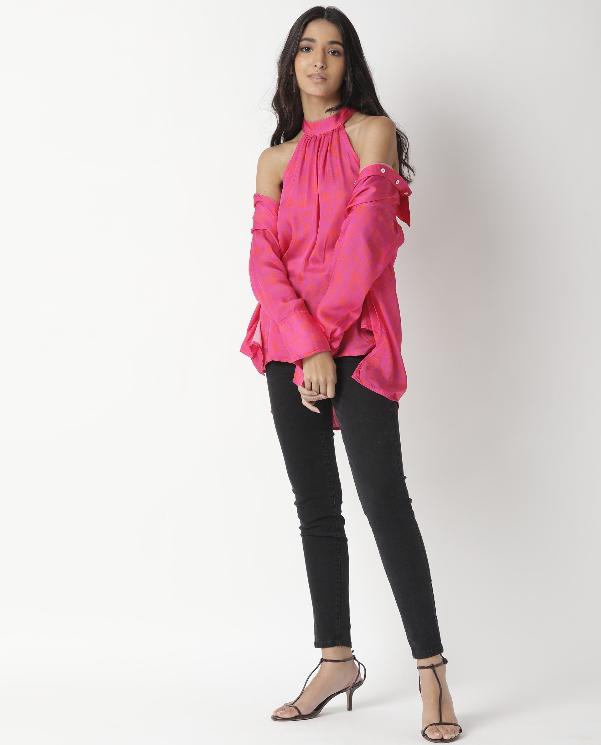 Rareism Womens Vani Pink Dress Modal Fabric Regular Fit Cuffed Sleeve Collared Neck