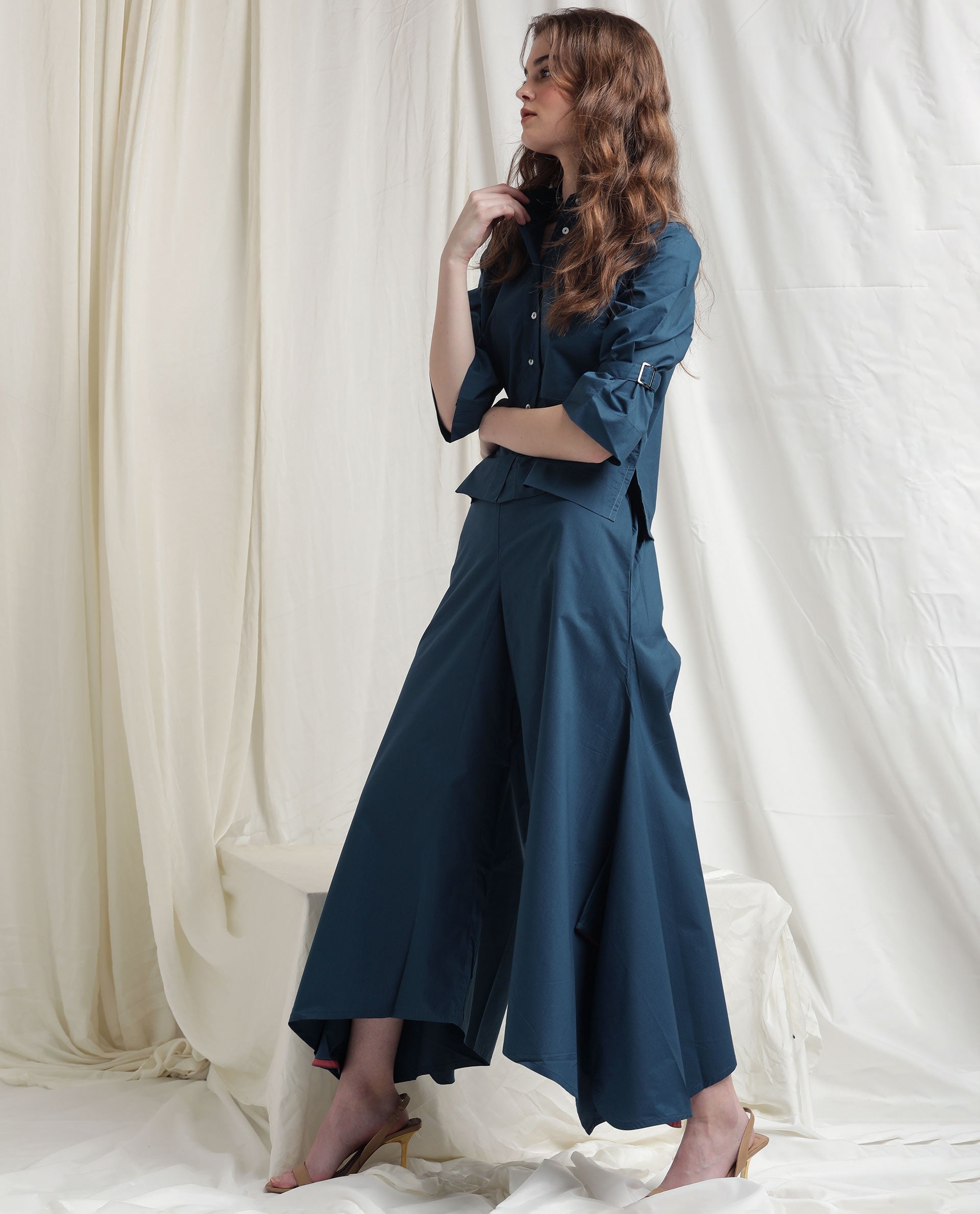 Rareism Womens Kyoto Petrol Trouser Poly Lycra Fabric Relaxed Fit Draw String Closure High Rise Waist Rise Ankle Length