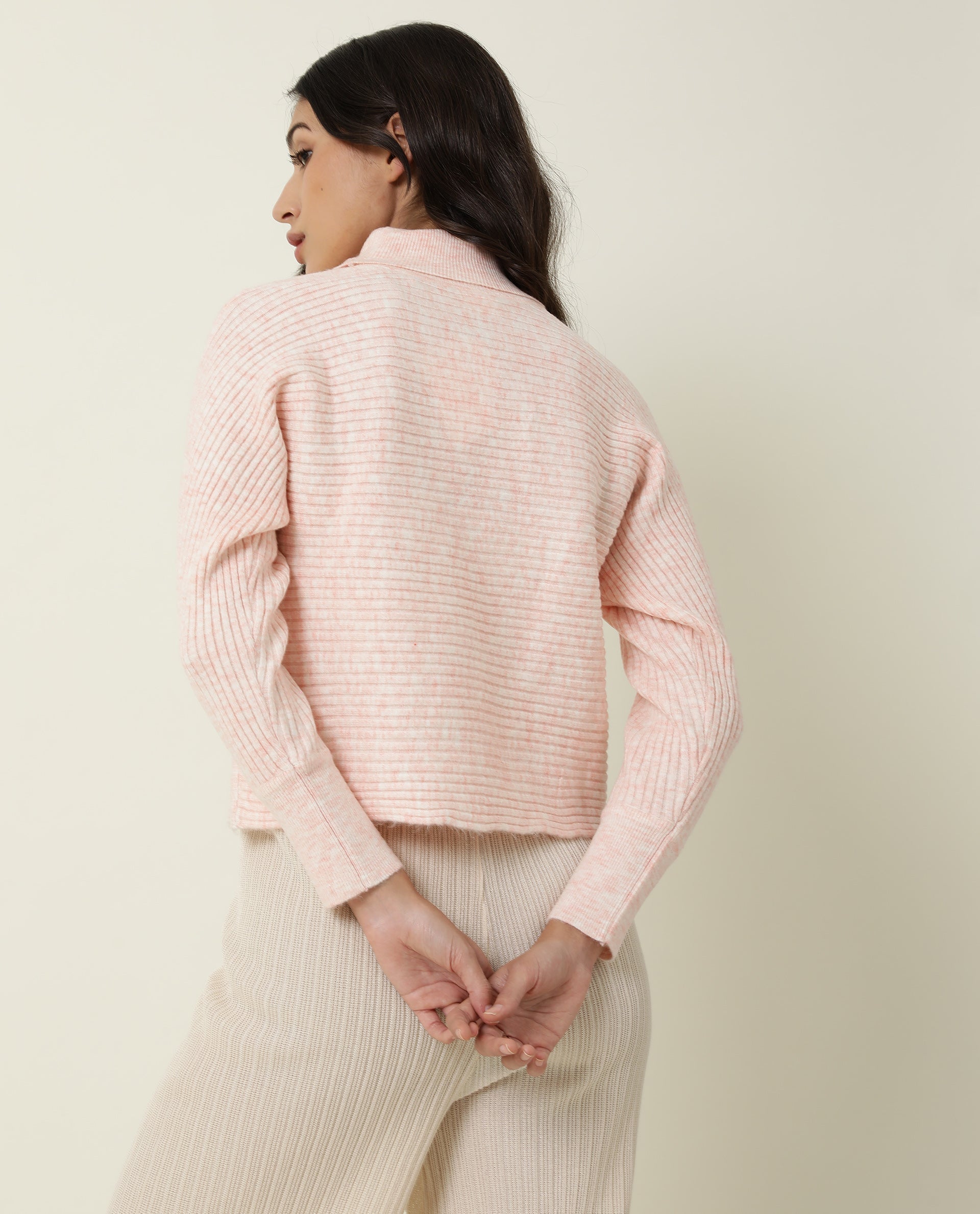 Rareism Women's Levour Pink Acrylic Turtle Neck Plain Relaxed Fit Sweater