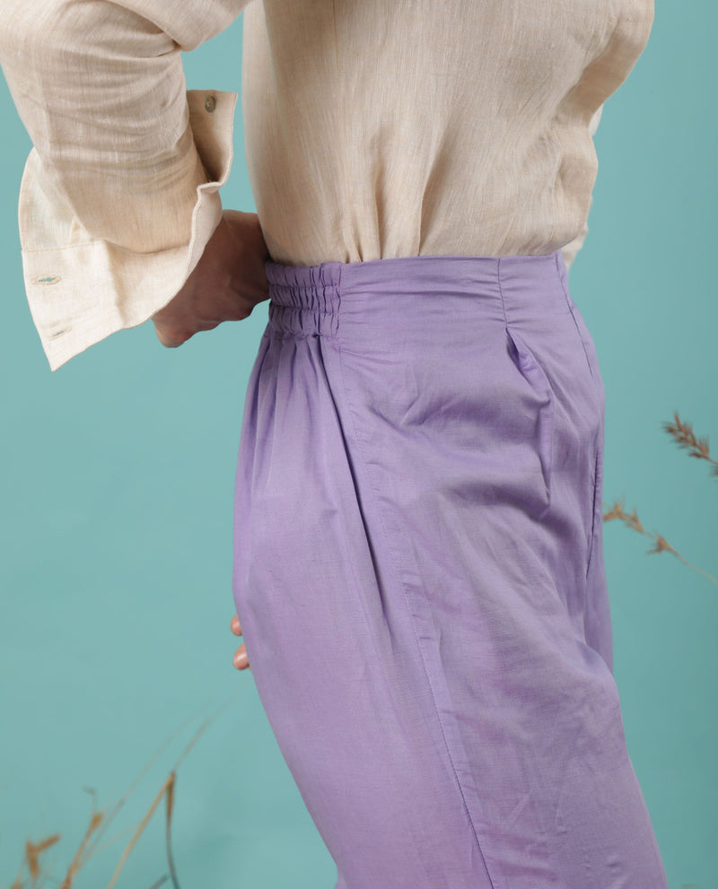 Rareism Women Erin Pastel Purple Modal Linen Fabric Tailored Fit Plain Ankle Length Trousers