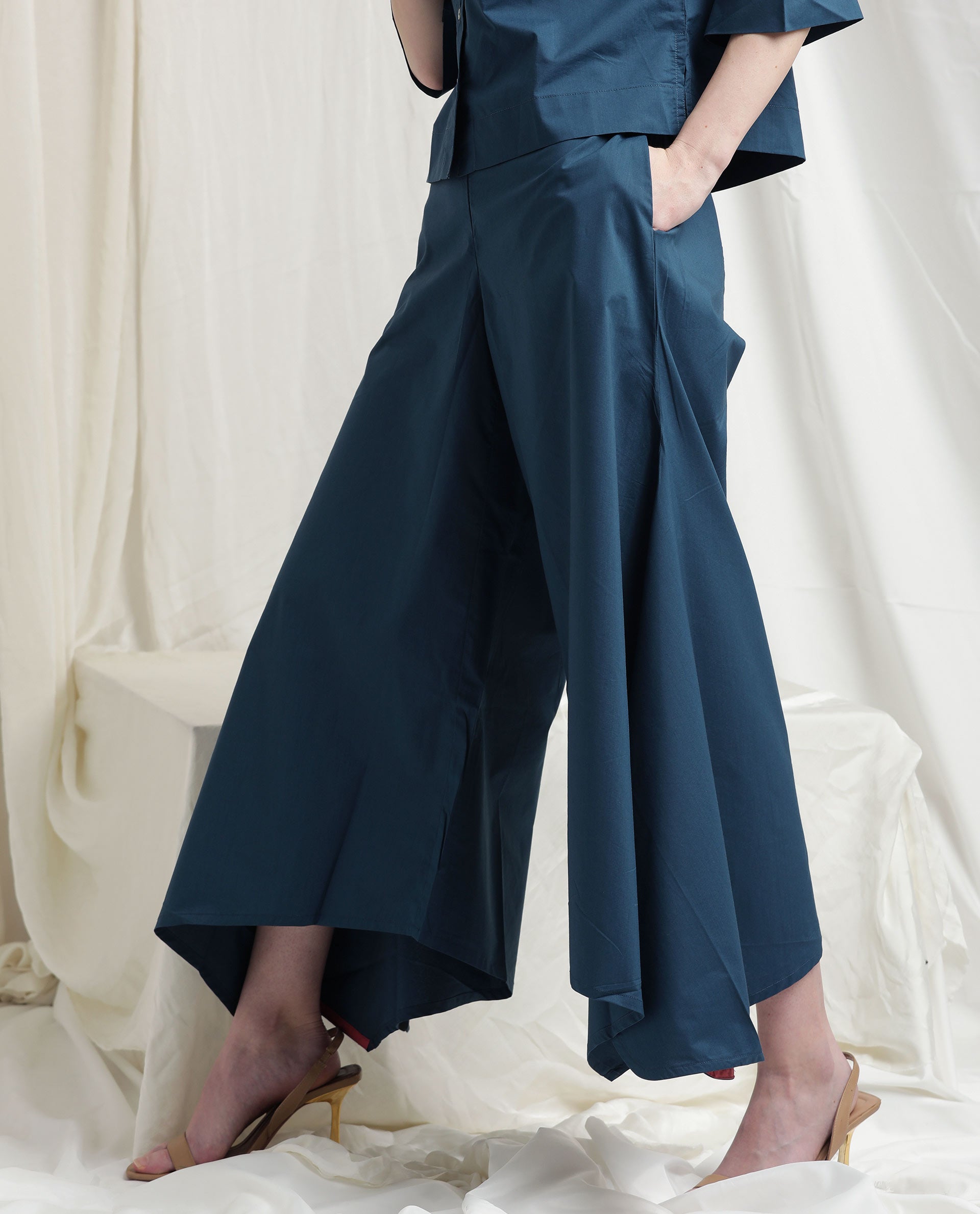 Rareism Womens Kyoto Petrol Trouser Poly Lycra Fabric Relaxed Fit Draw String Closure High Rise Waist Rise Ankle Length