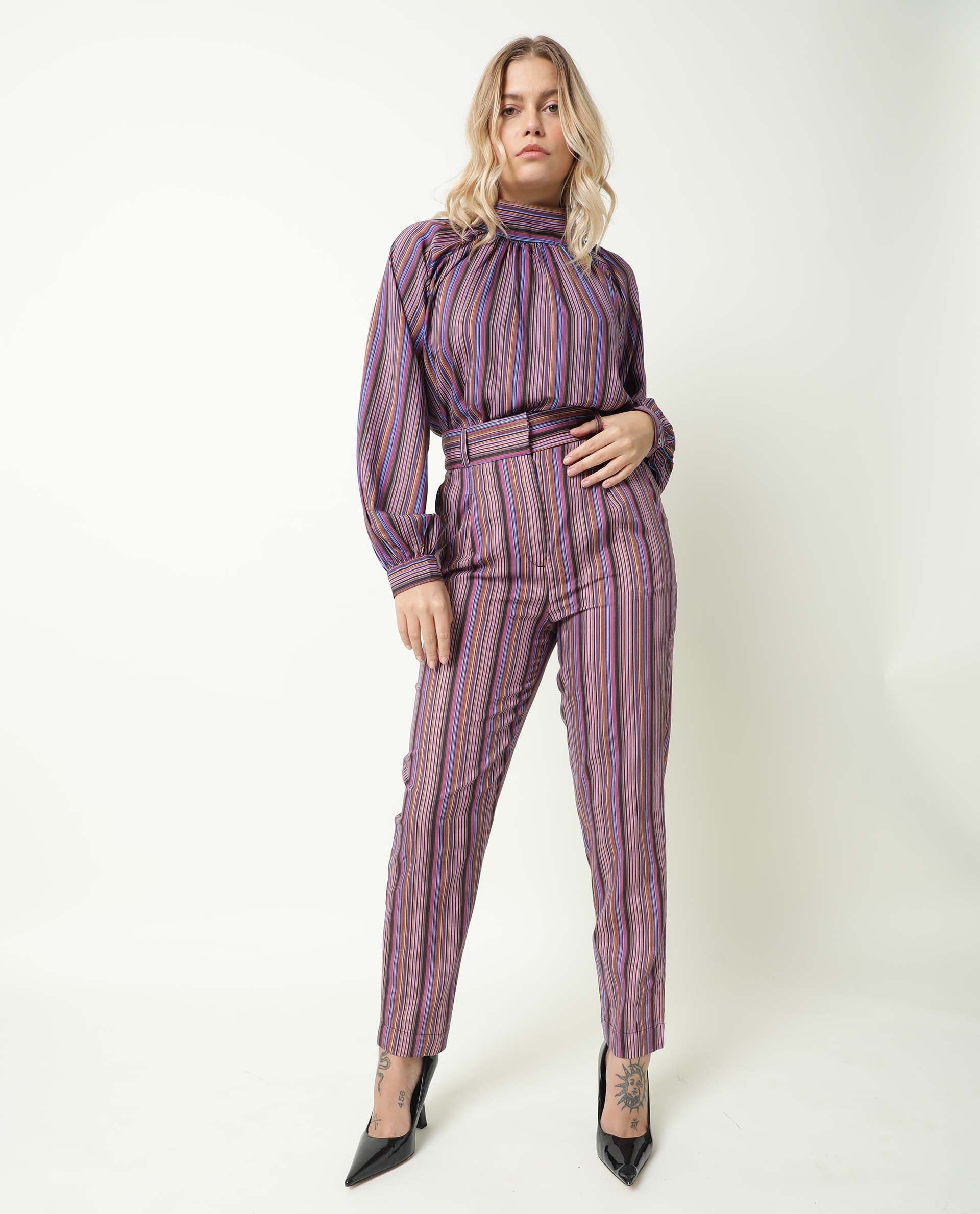 Rareism Womens Apple Multi Trouser Cotton Fabric Regular Fit Zipper Closure High Rise Waist Rise Ankle Length