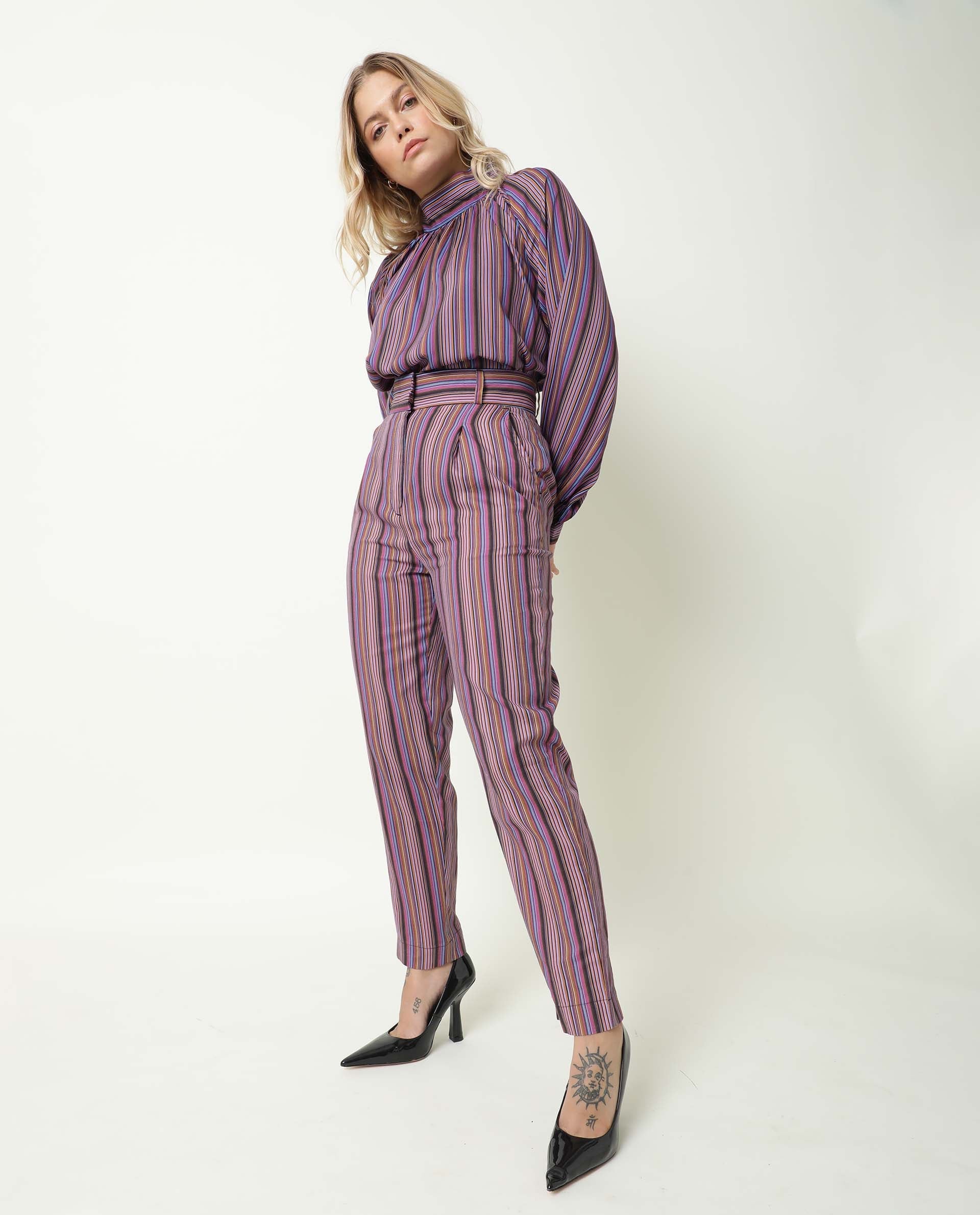 Rareism Womens Autumn Multi Color Top Polycotton Fabric Full Sleeves High Neck