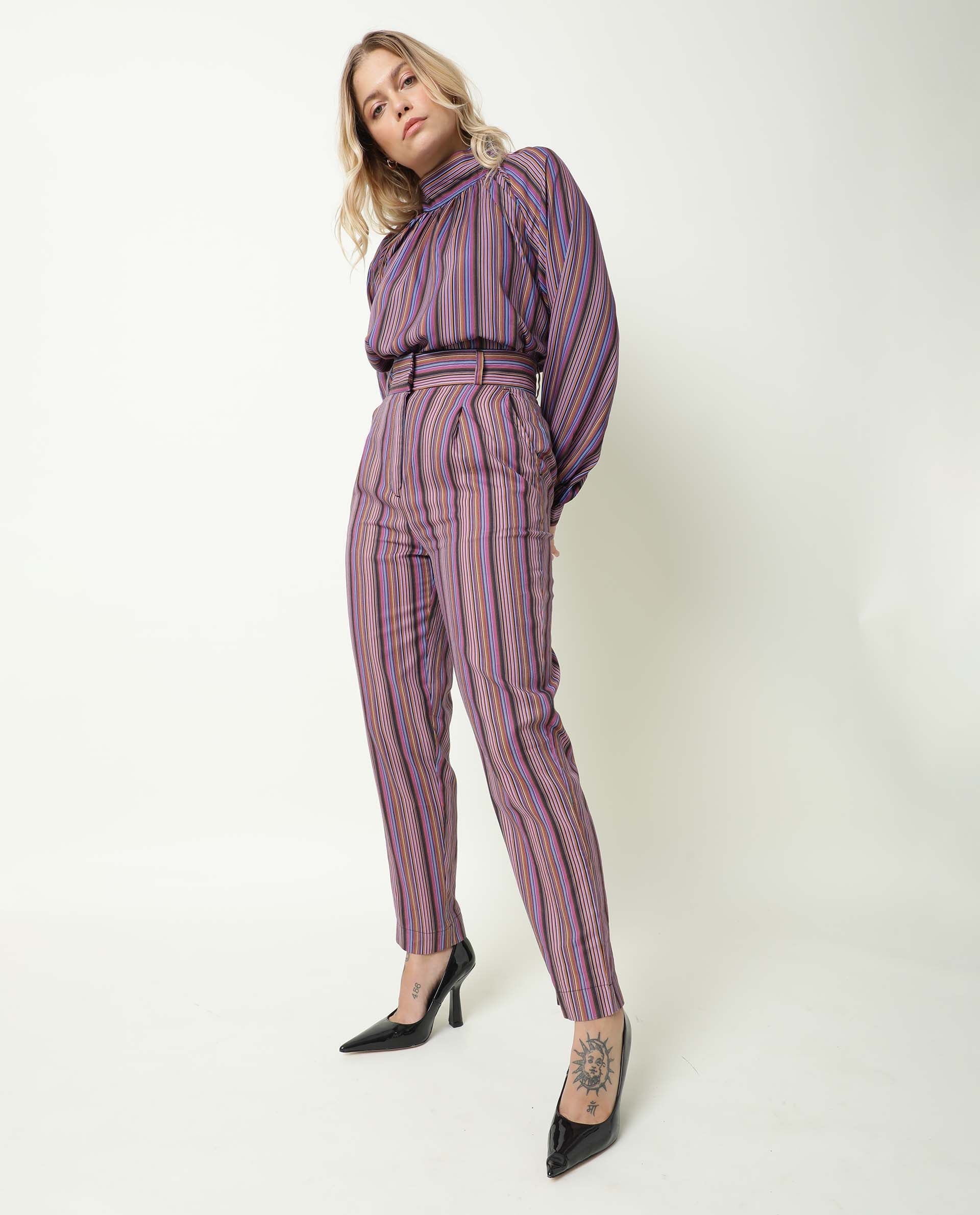 Rareism Womens Apple Multi Trouser Cotton Fabric Regular Fit Zipper Closure High Rise Waist Rise Ankle Length