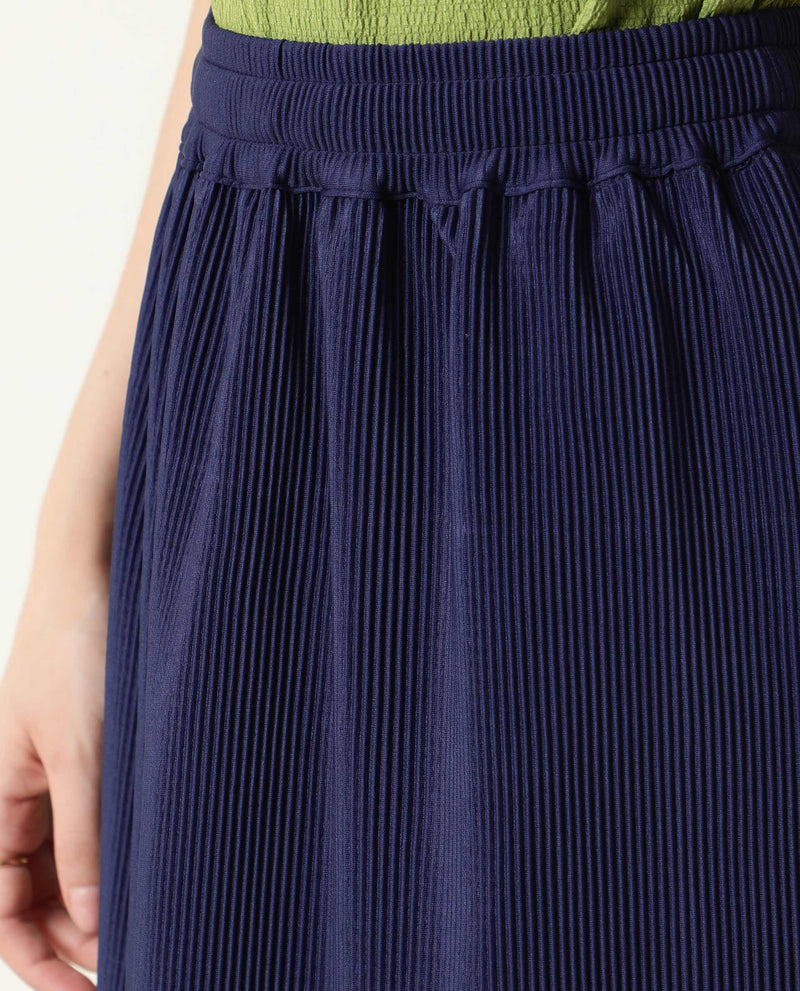 Rareism Womens Browse Navy Skirt Pleated Mid Length Back Slit