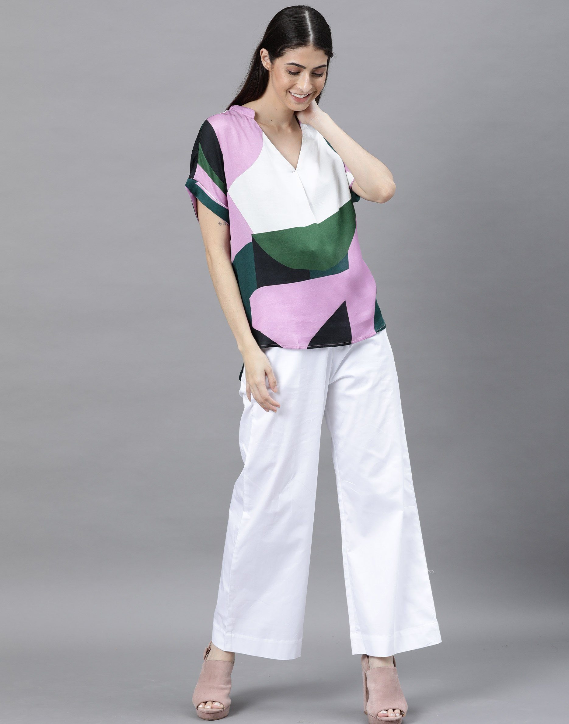 Rareism Women Supi Pink Top Full Sleeves Printed