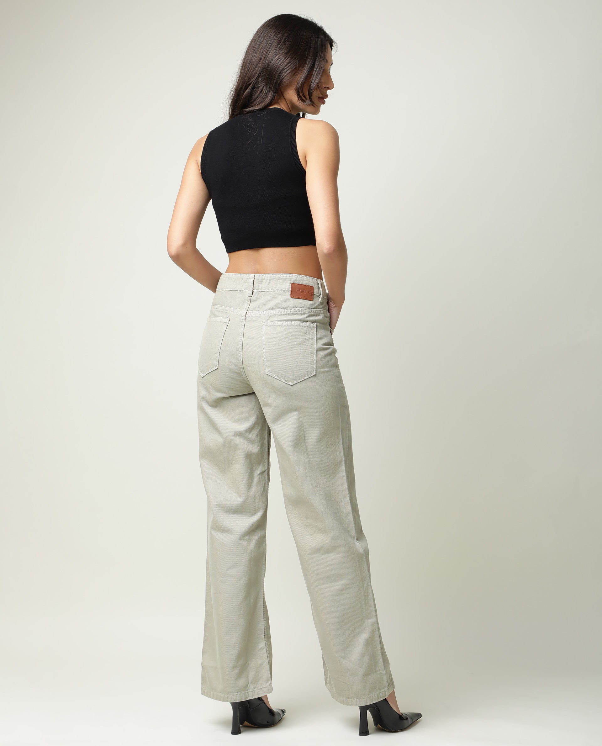Rareism Womens Ginno Green Trouser Cotton Fabric Regular Fit Button Closure High Rise Waist Rise Ankle Length