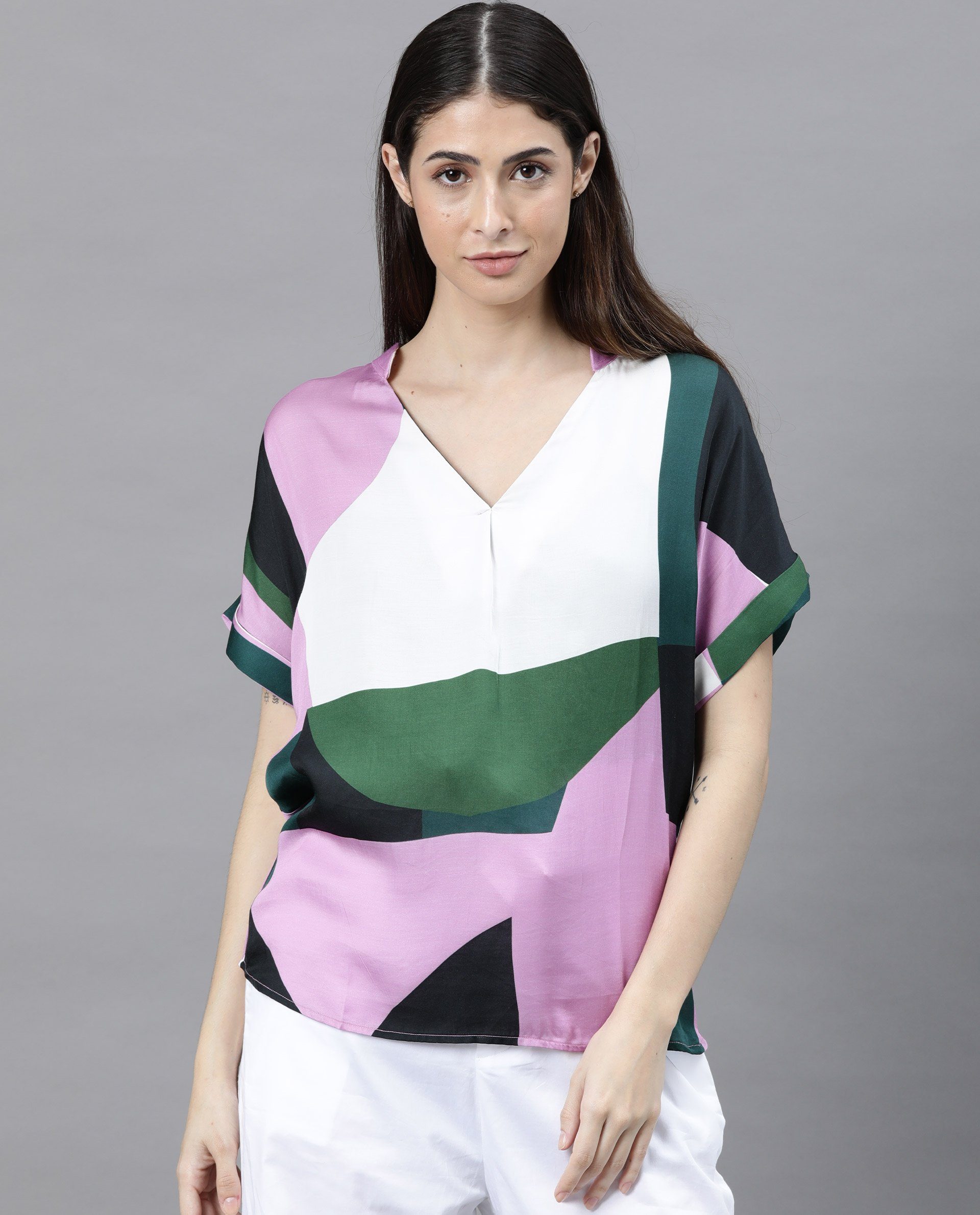 Rareism Women Supi Pink Top Full Sleeves Printed