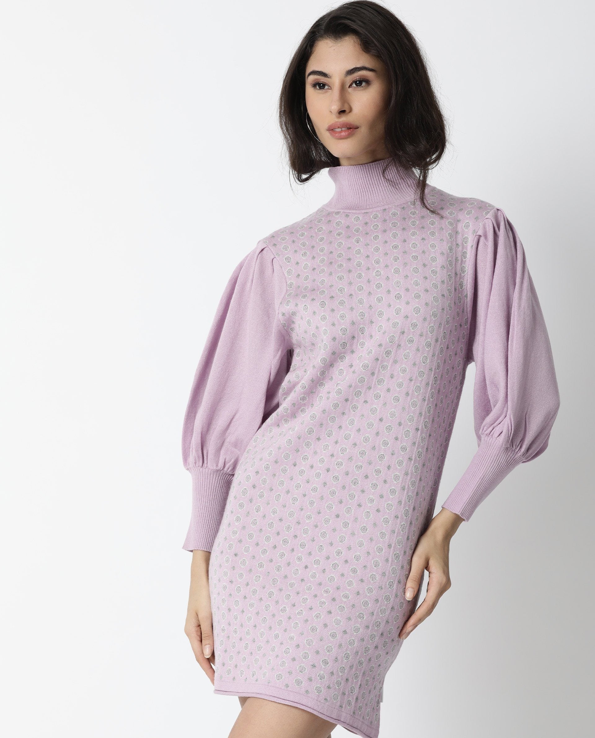 Rareism Women Web Purple Dress Full Sleeves Dobby